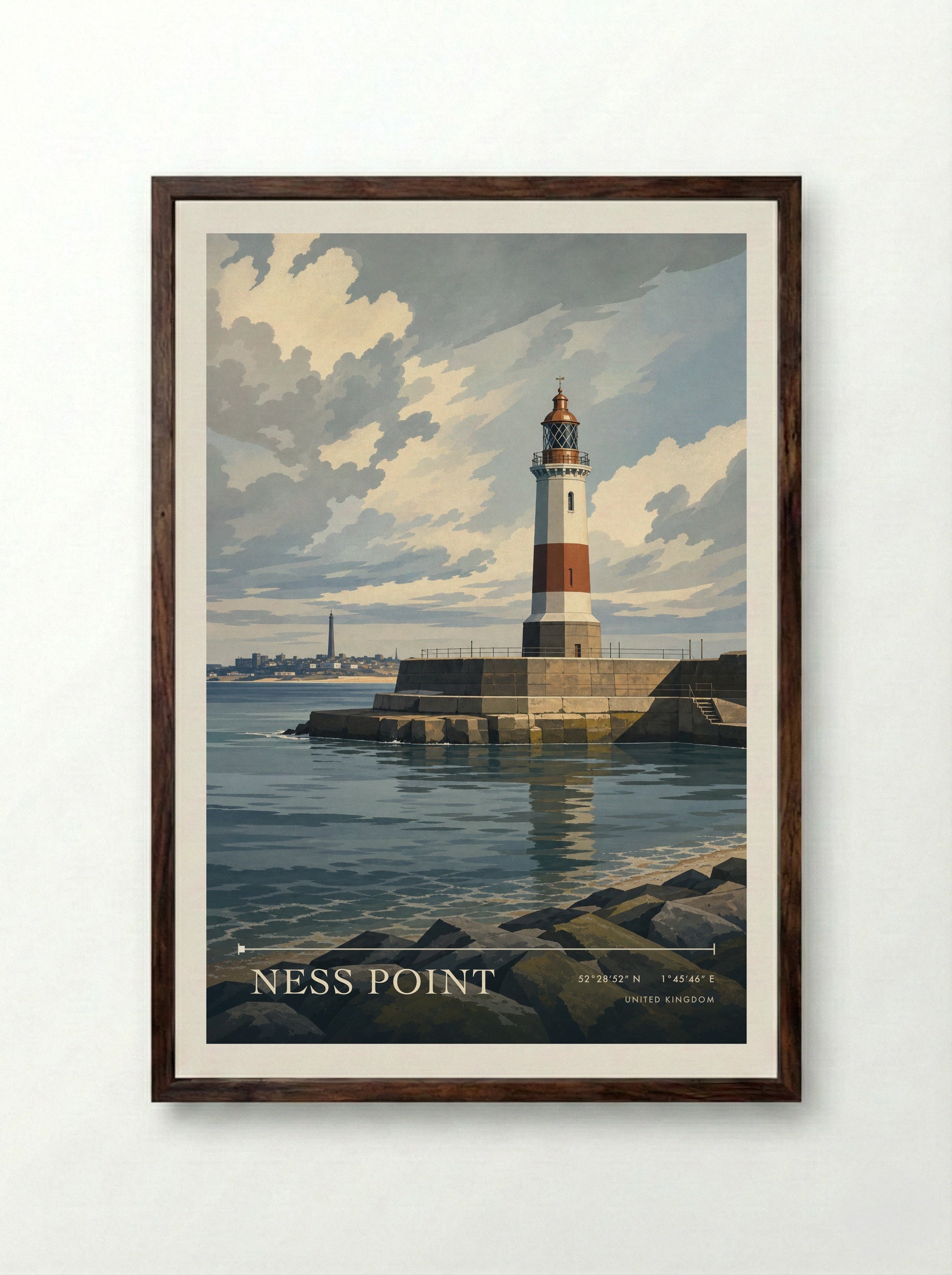 Ness Point United Kingdom Travel Poster - Framed Print Dark Wood