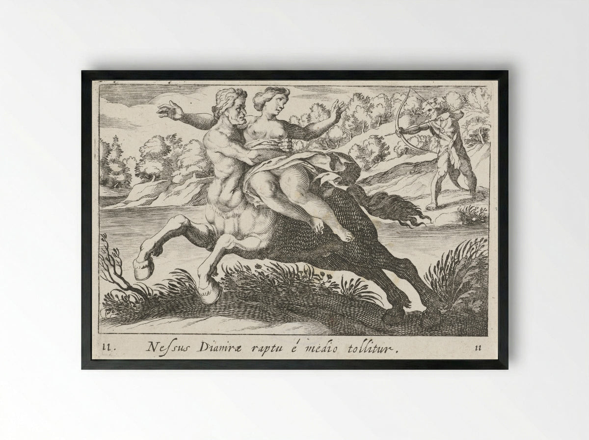 Nessus Abducting Deianira - Simon Frisius - Framed Print Black
