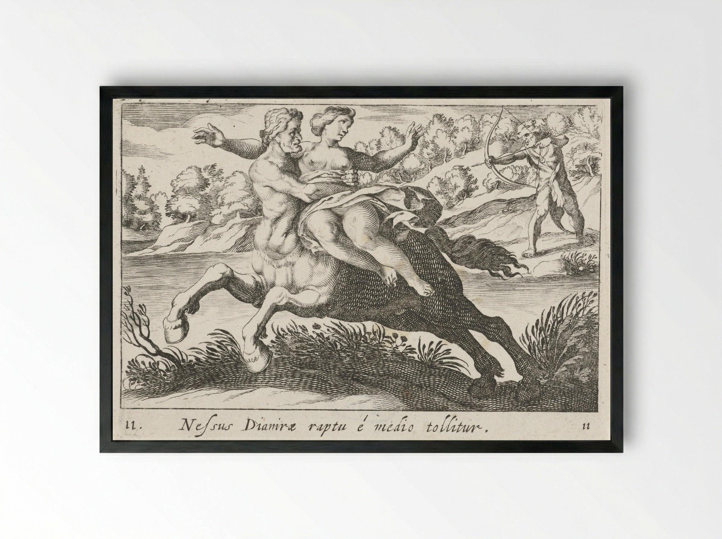 Nessus Abducting Deianira - Simon Frisius - Framed Print Black