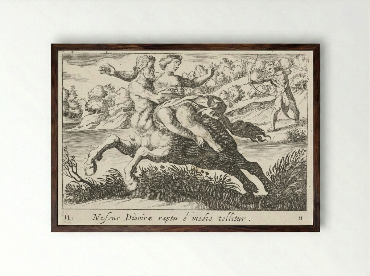 Nessus Abducting Deianira - Simon Frisius - Framed Print Dark Wood