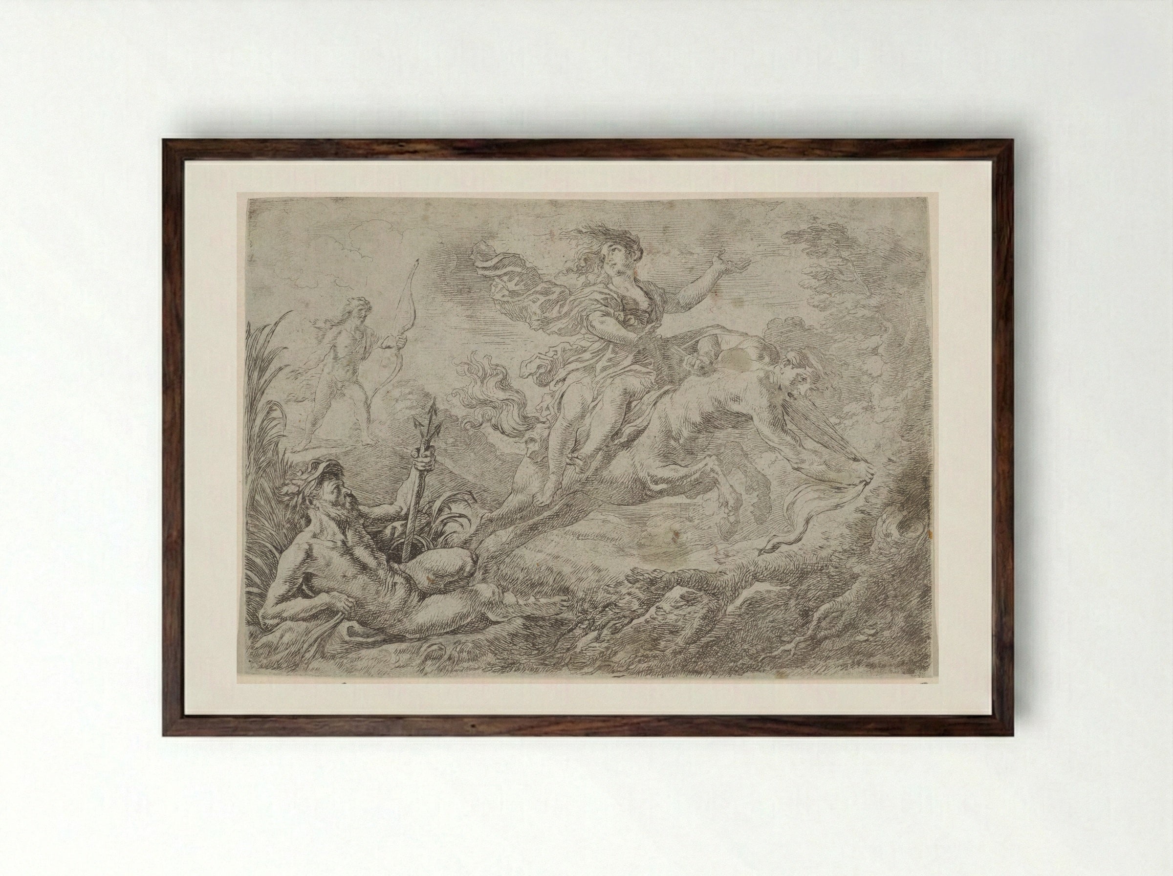 Nessus Struck by the Poisoned Arrow of Hercules - Cornelis Schut (I) - Framed Print Dark Wood