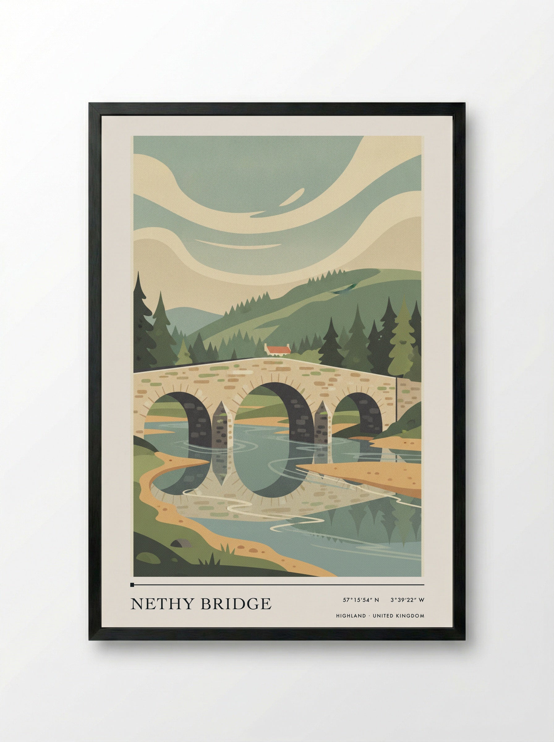 Nethy Bridge Highland United Kingdom Travel Poster - Framed Print Black