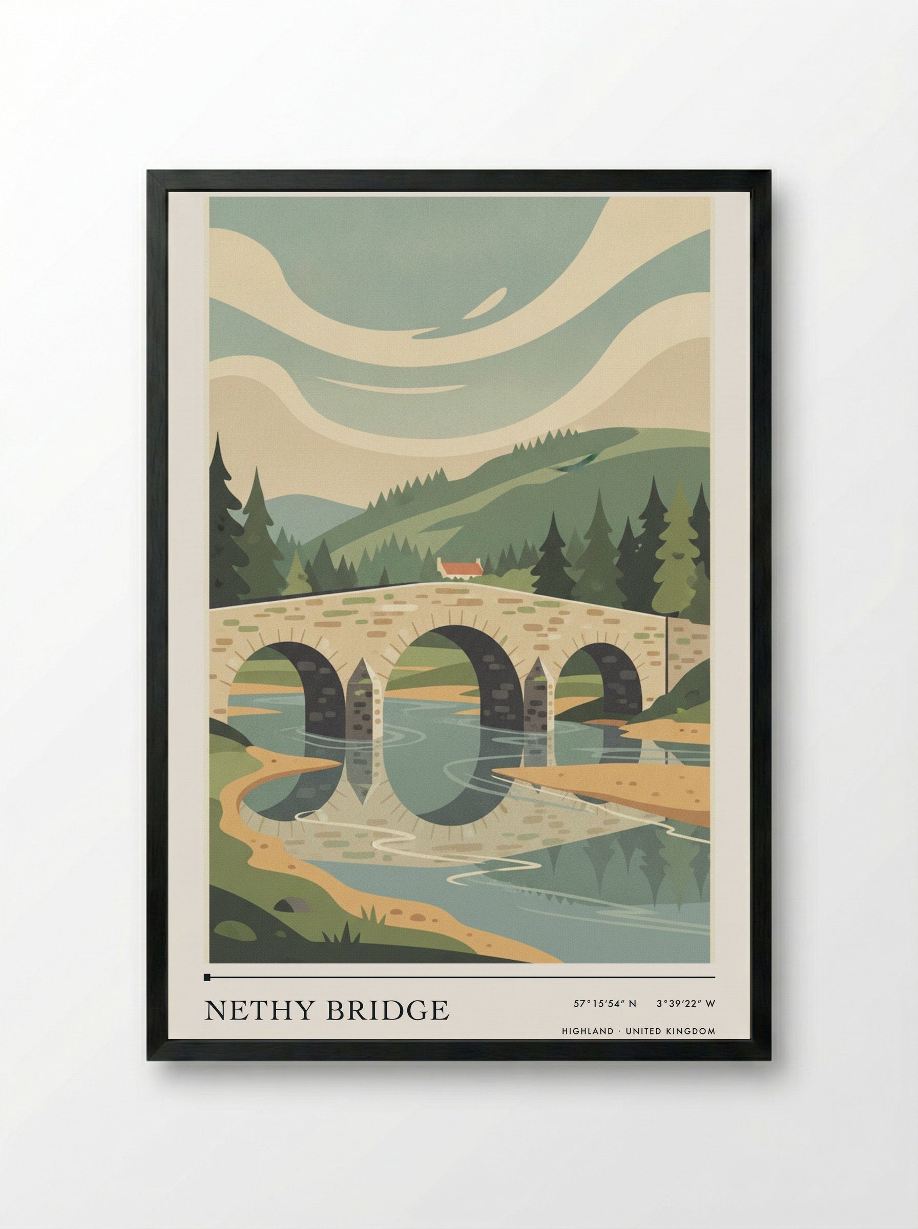 Nethy Bridge Highland United Kingdom Travel Poster - Framed Print Black