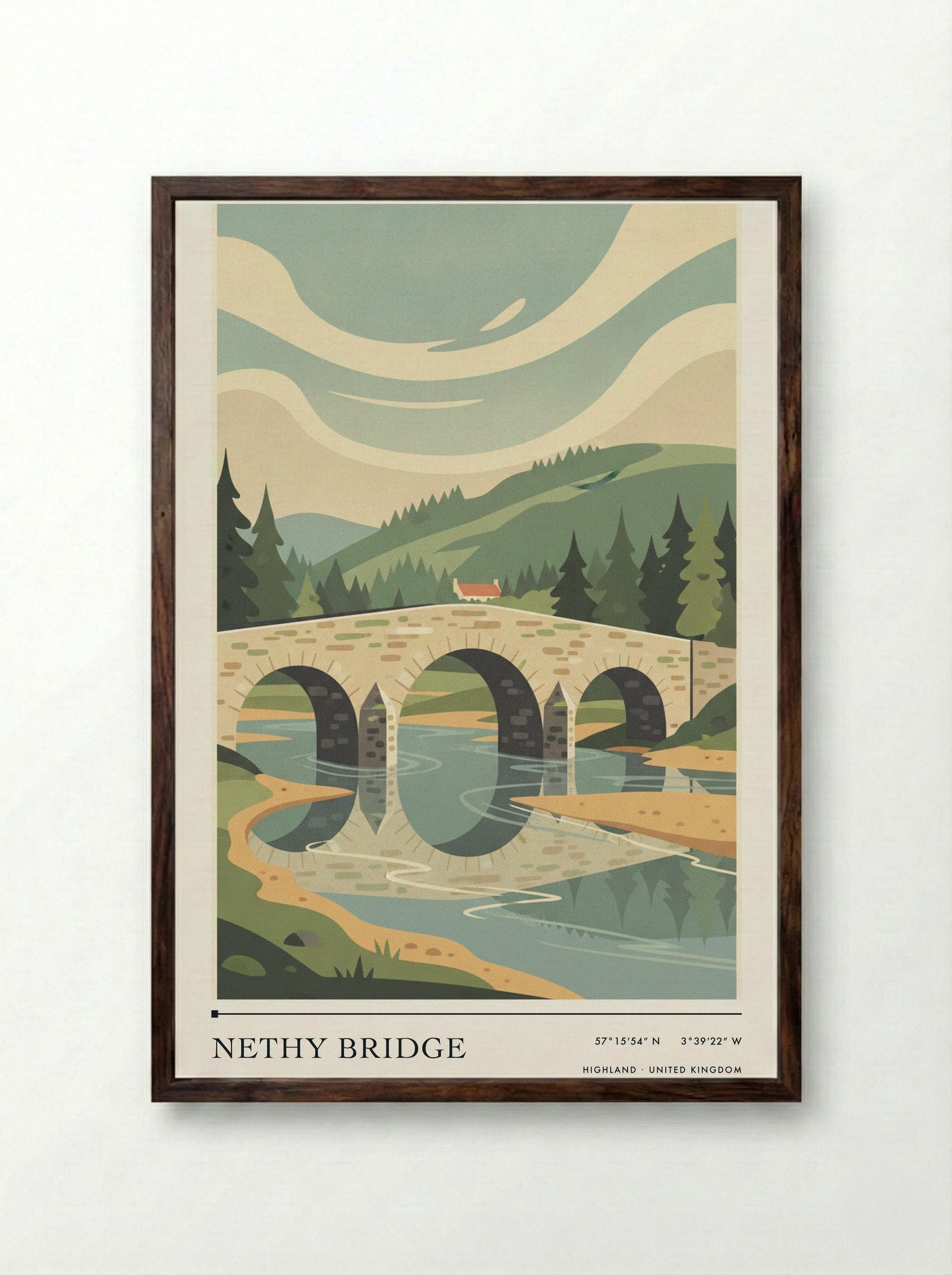 Nethy Bridge Highland United Kingdom Travel Poster - Framed Print Dark Wood