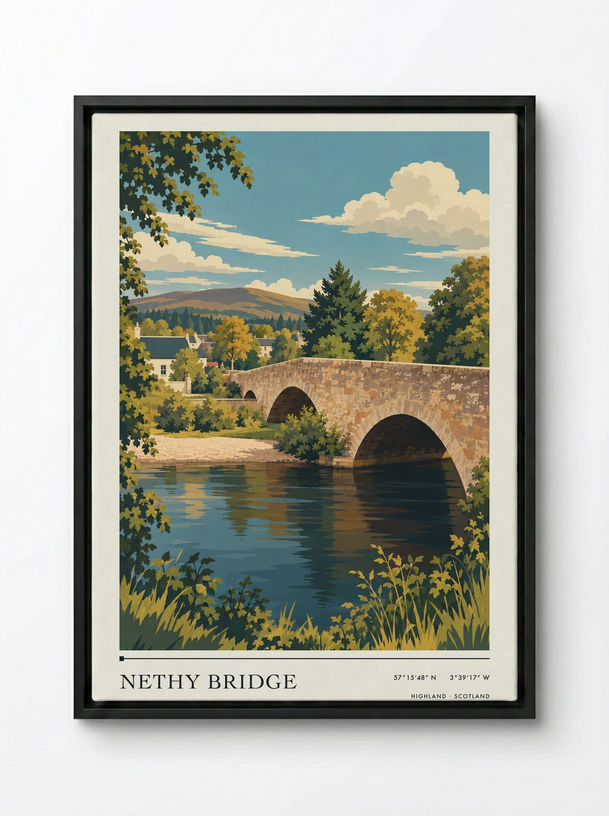 Nethy Bridge, Highland | Travel Poster - Framed Canvas Black