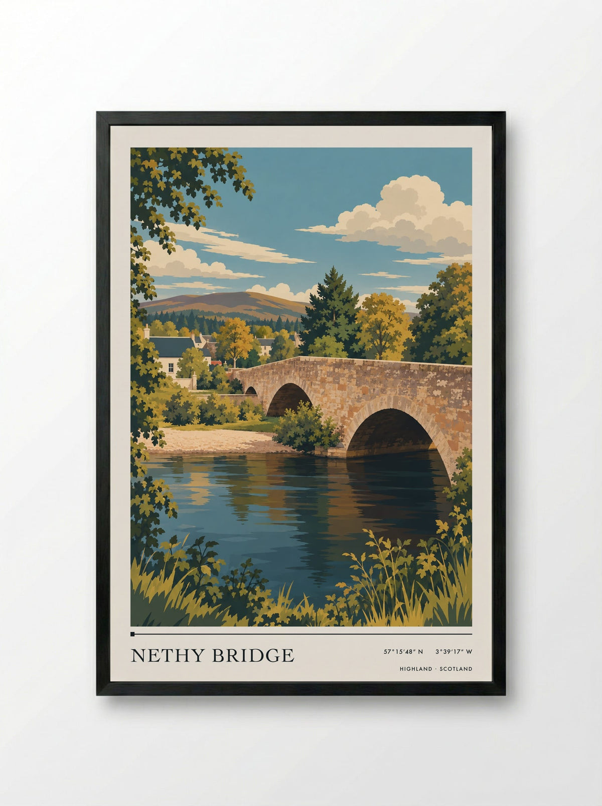 Nethy Bridge, Highland | Travel Poster - Framed Print Black