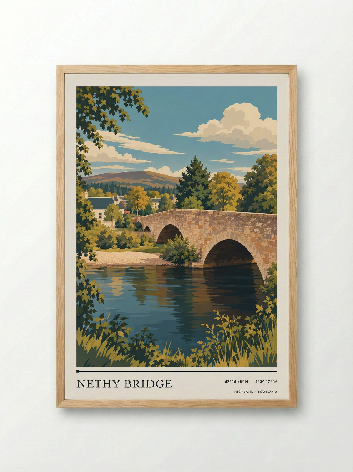 Nethy Bridge, Highland | Travel Poster - Framed Print Wood
