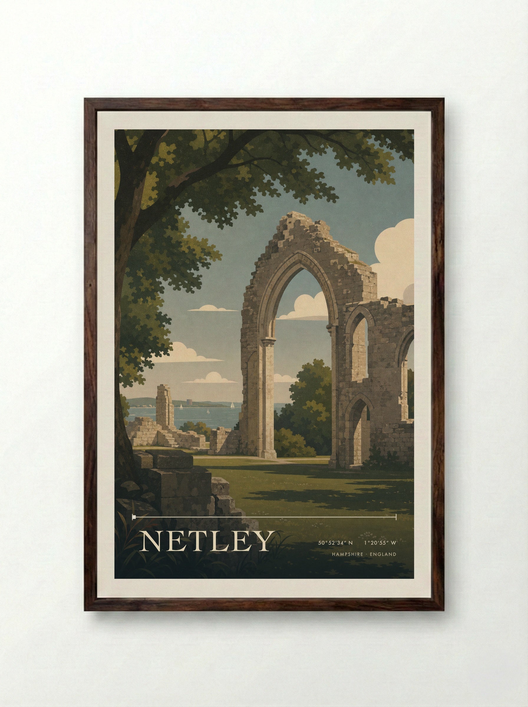 Netley Hampshire England Travel Poster - Framed Print Dark Wood