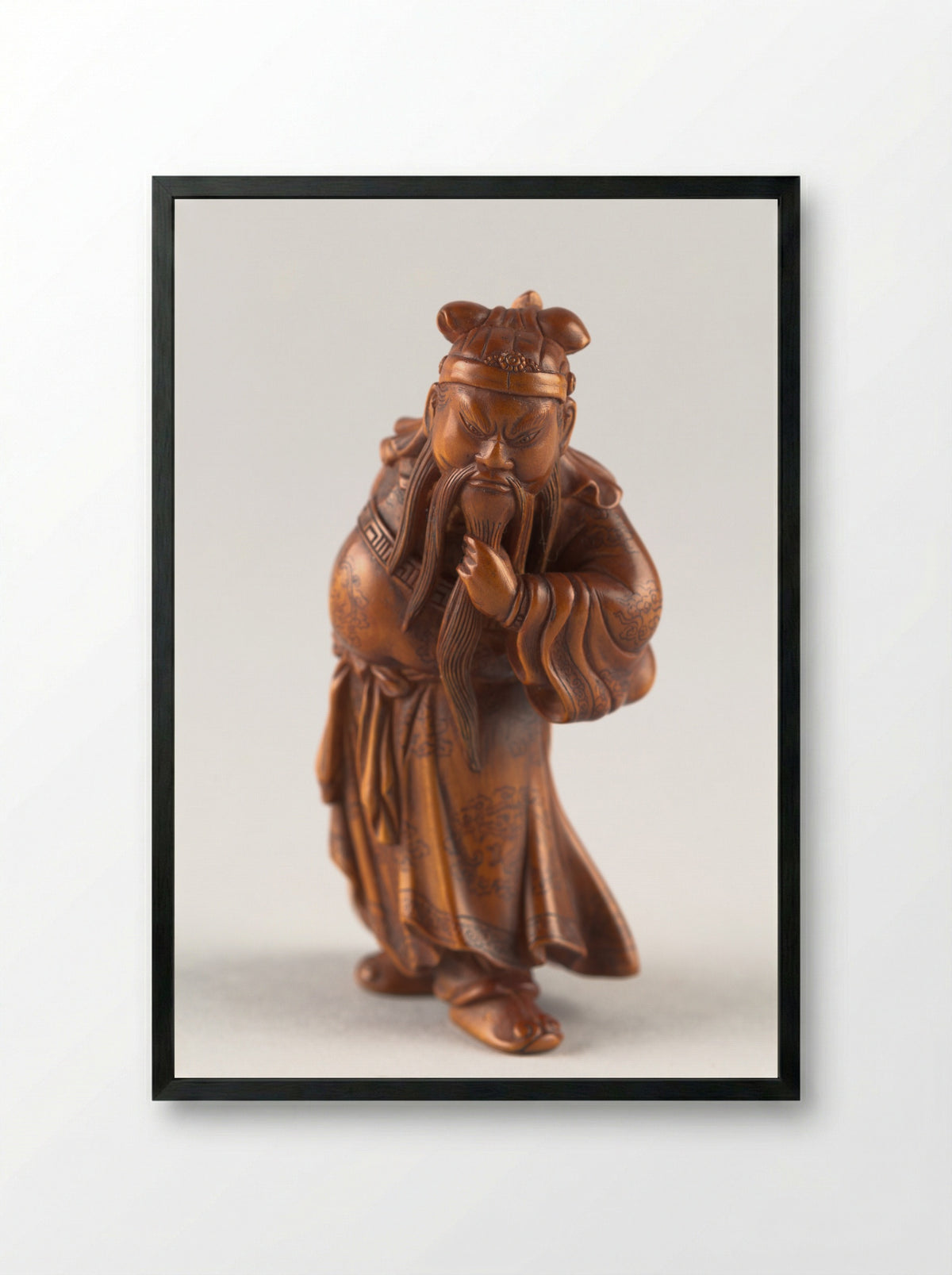 Netsuke (Carved Figure of Guan Yu) - Fine Art Print - Framed Print Black