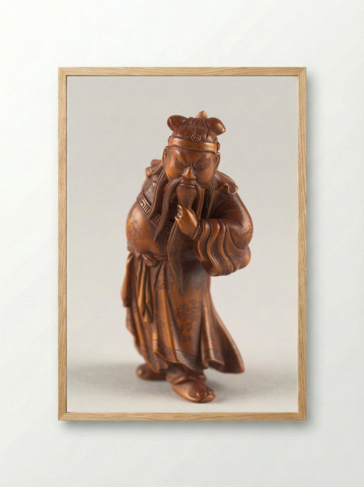 Netsuke (Carved Figure of Guan Yu) - Fine Art Print - Framed Print Wood