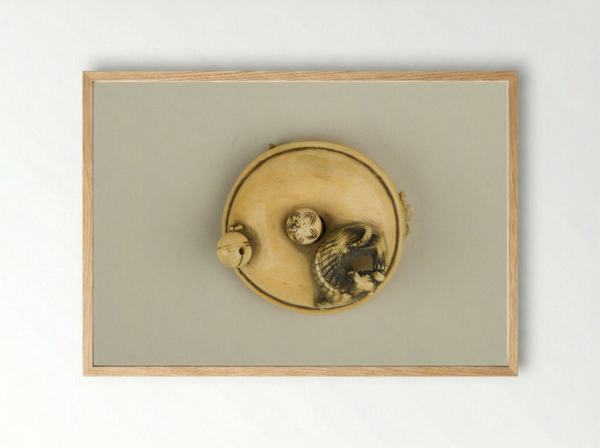 Netsuke (Carved Ivory Toggle) - Fine Art Print - Framed Print Wood