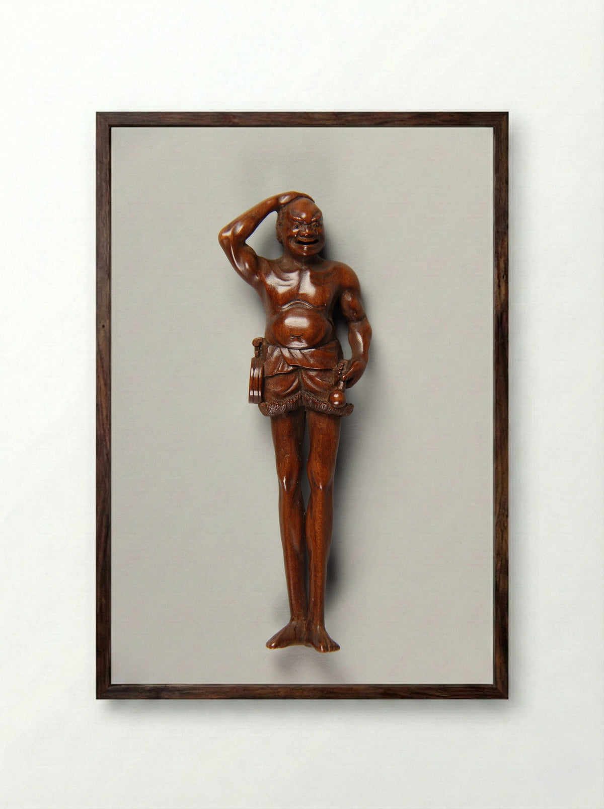 Netsuke (Sleeping Animal in Shell) - Fine Art Print - Framed Print Dark Wood