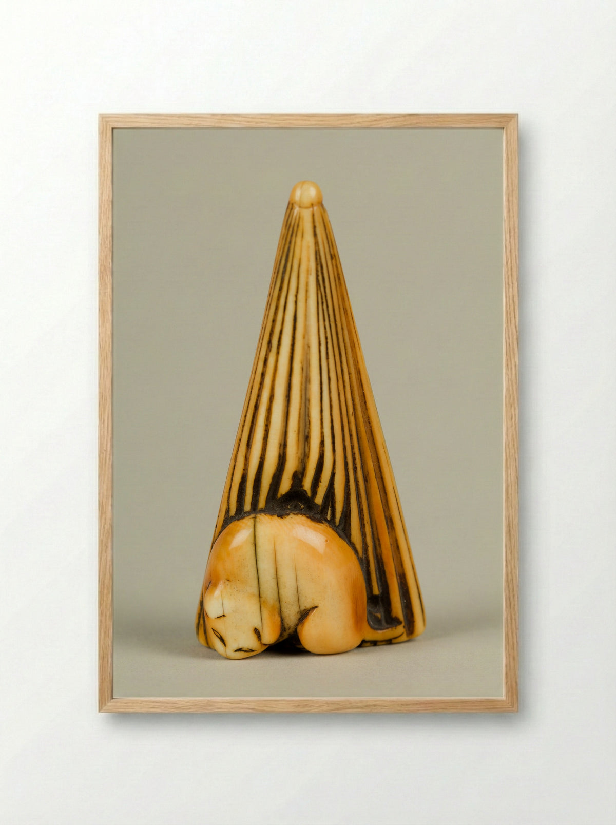 Netsuke (Sleeping Animal in Shell) - Fine Art Print - Framed Print Wood