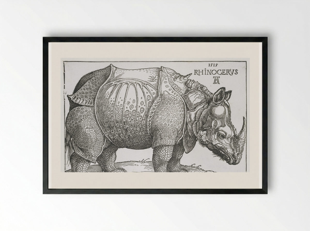 Neushoorn (Rhinoceros) - Hendrick Hondius (I) - Framed Print Black