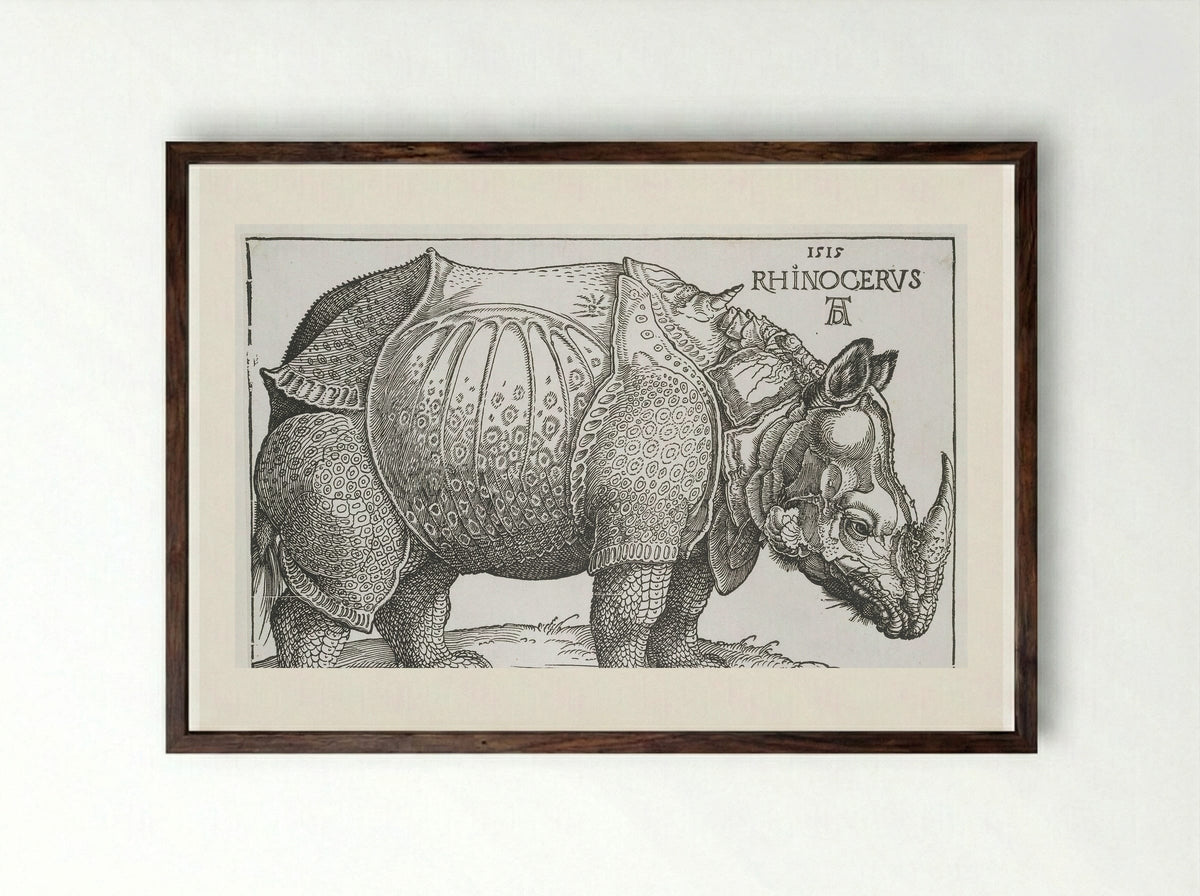 Neushoorn (Rhinoceros) - Hendrick Hondius (I) - Framed Print Dark Wood