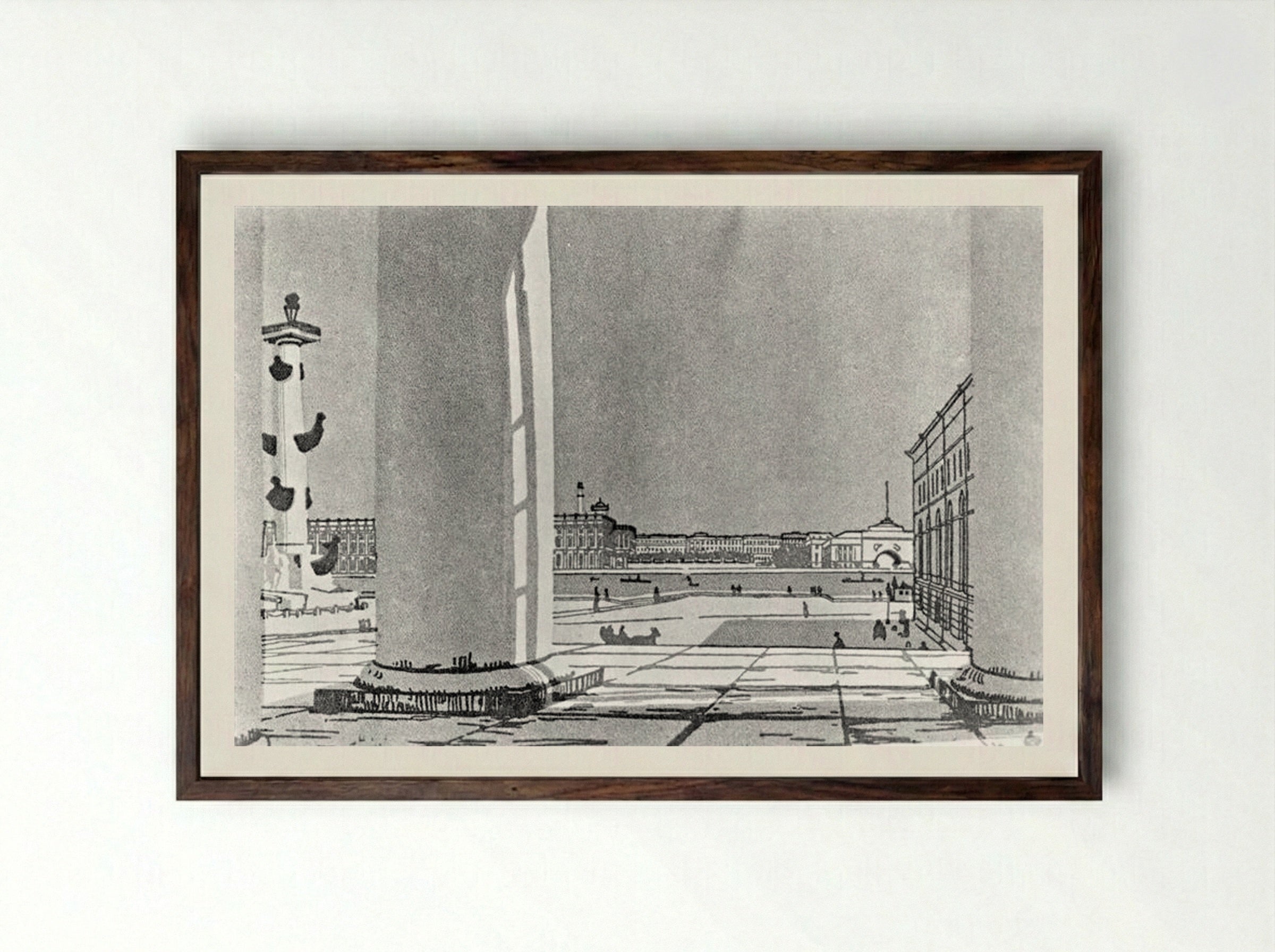 Neva through the columns of the Exchange - Anna Ostroumova-Lebedeva - Framed Print Dark Wood