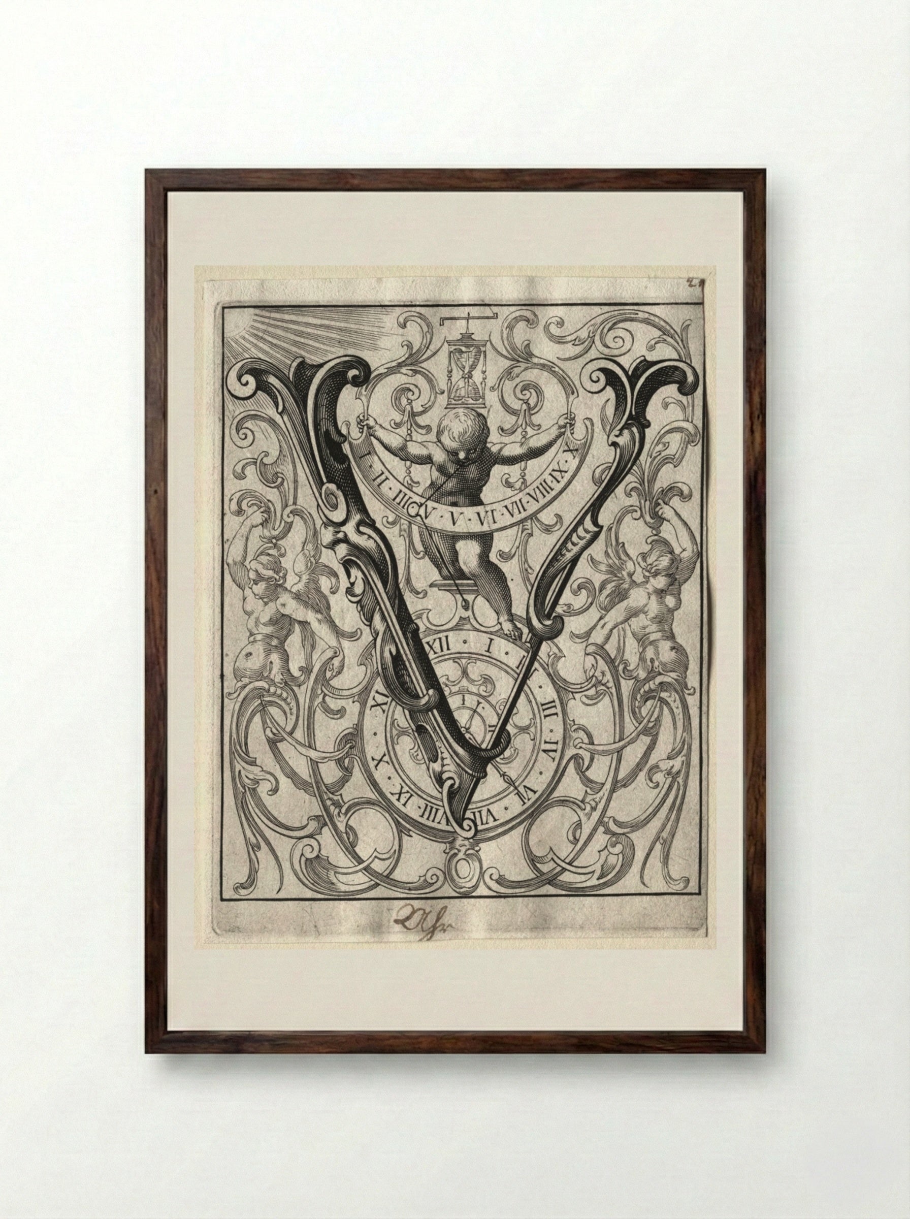 New ABC Booklet: V - Lucas Kilian - Framed Print Dark Wood