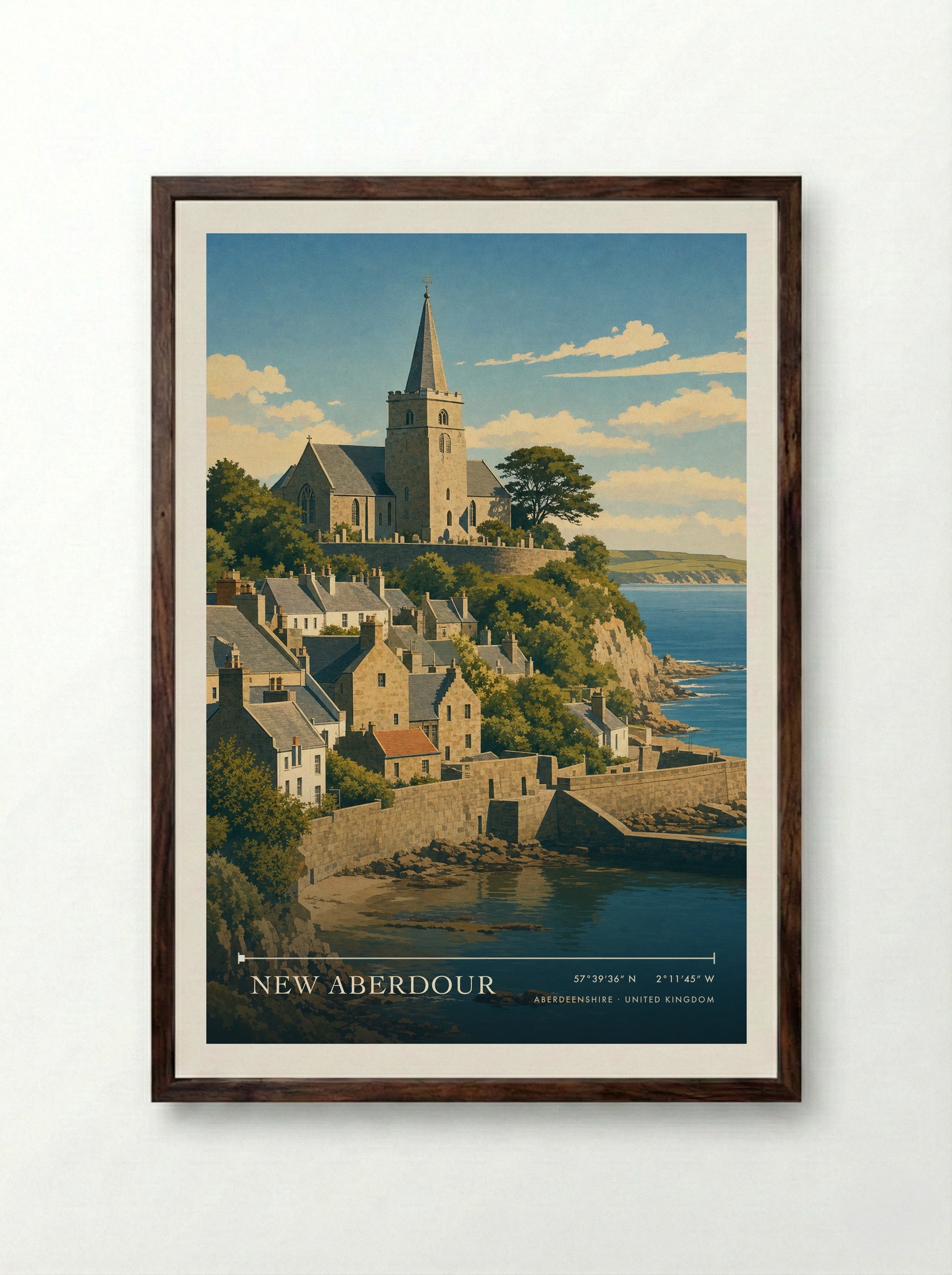 New Aberdour Aberdeenshire United Kingdom Travel Poster - Framed Print Dark Wood