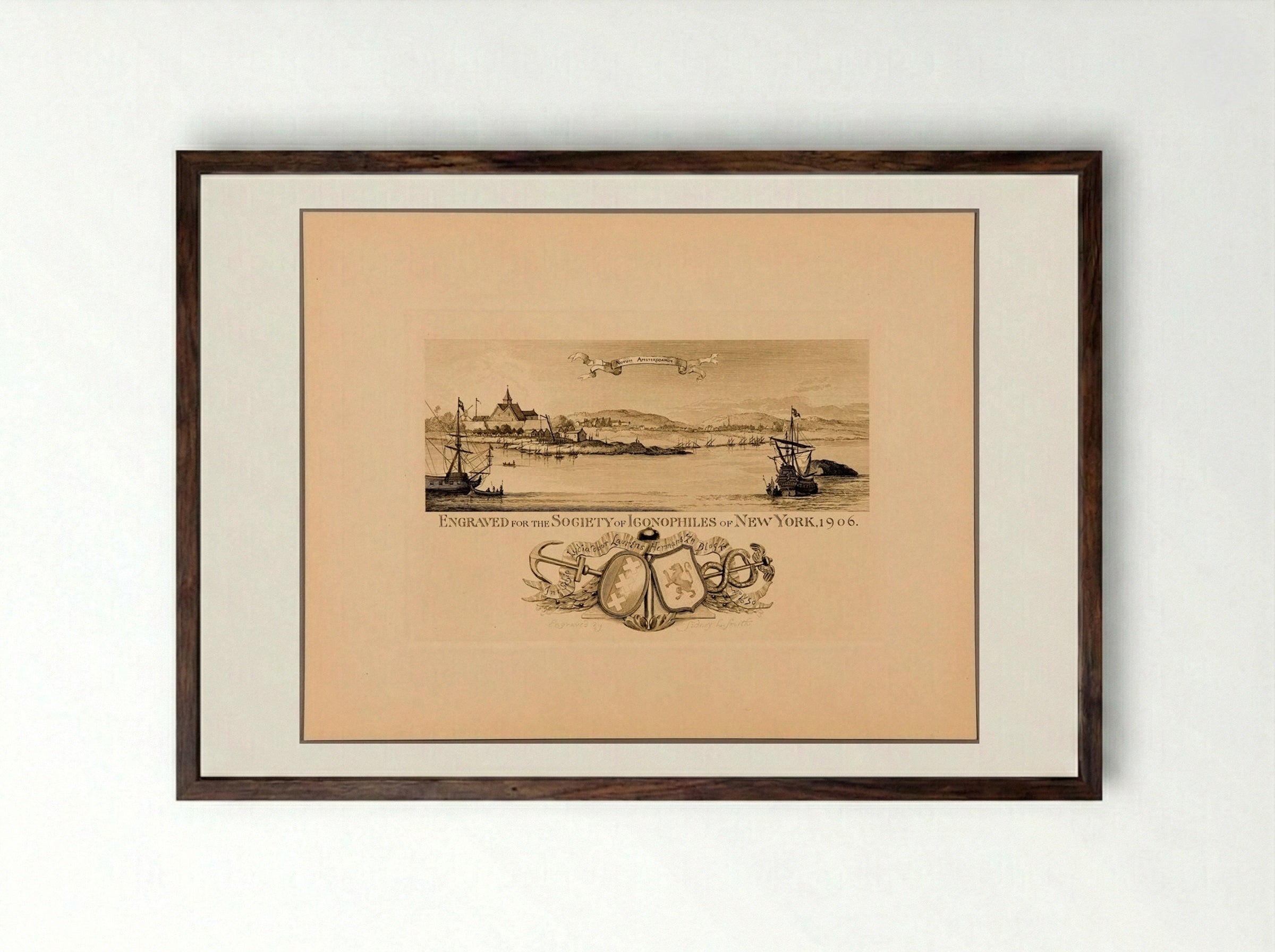 New Amsterdam, about 1650 - Sidney L. Smith - Framed Print Dark Wood
