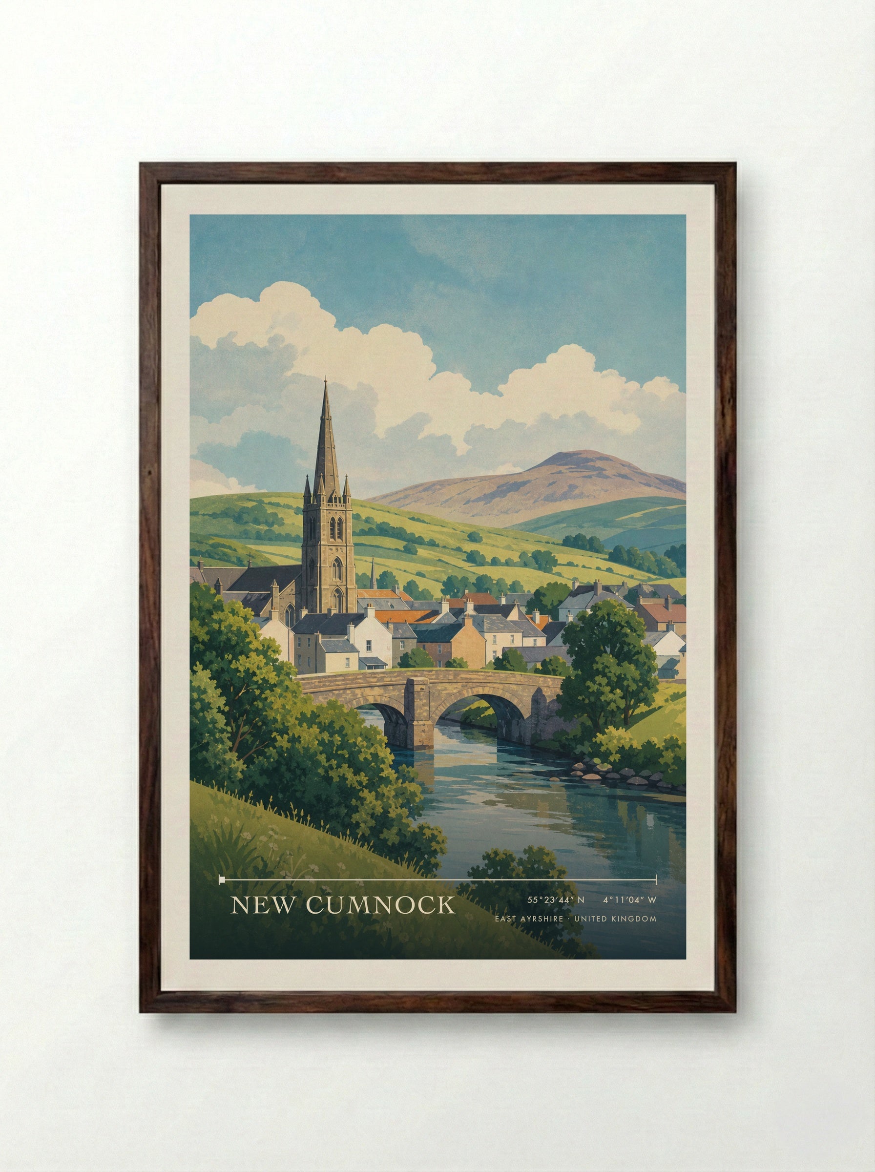 New Cumnock East Ayrshire United Kingdom Travel Poster - Framed Print Dark Wood