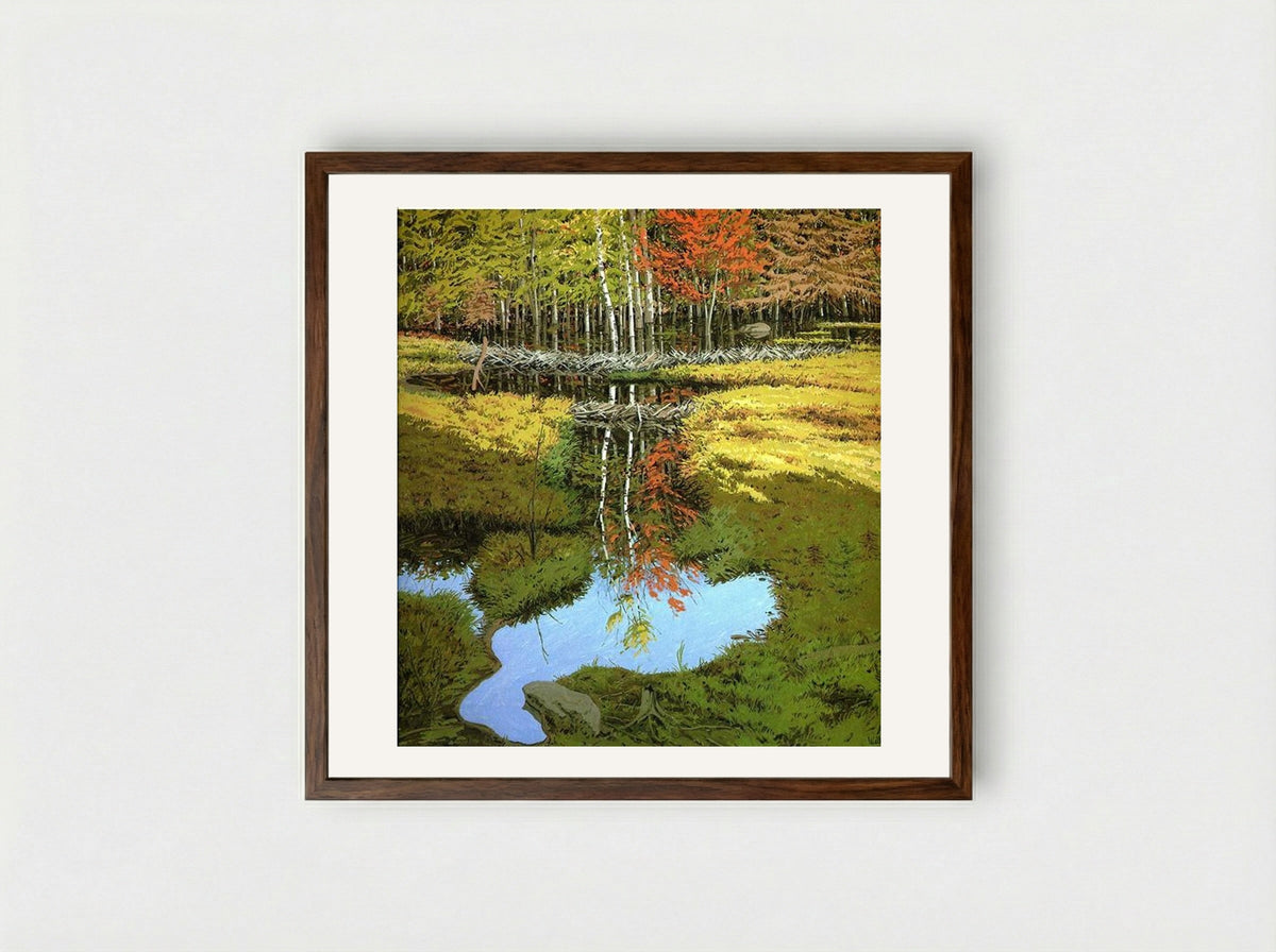 New Dams in Meadow - Neil Welliver - Framed Print Dark Wood