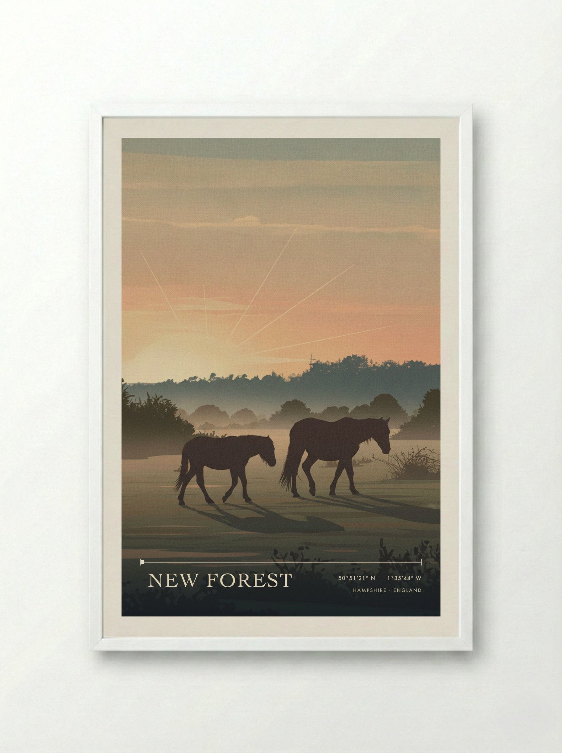 New Forest Hampshire England Travel Poster - Framed Print White