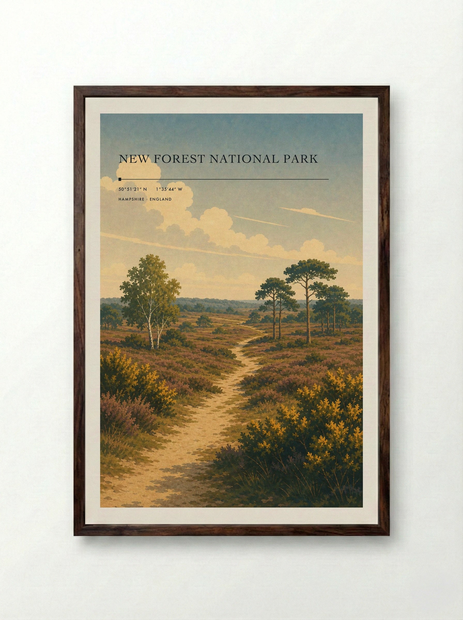New Forest National Park Hampshire England Travel Poster - Framed Print Dark Wood