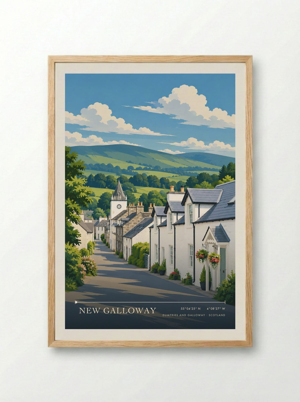 New Galloway, Dumfries and Galloway | Travel Poster - Framed Print Wood