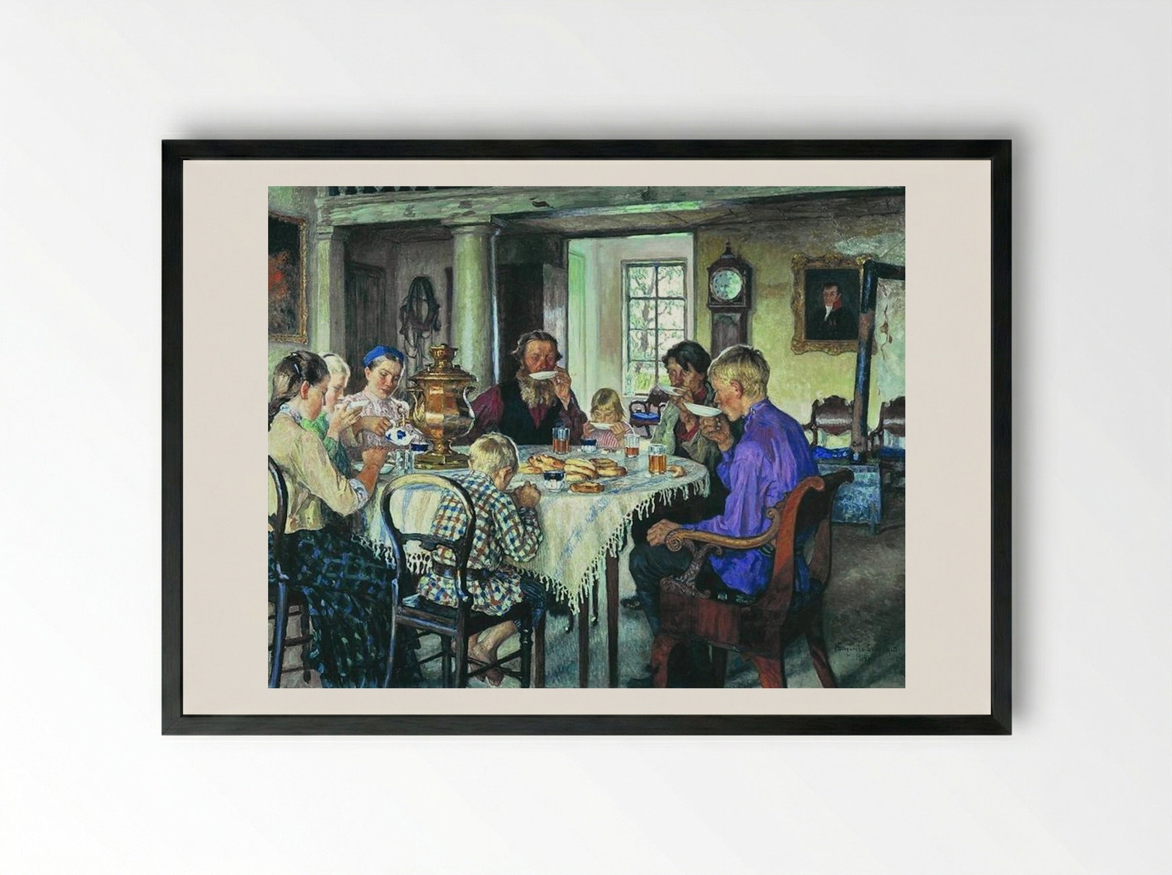 New Owners (Tea-Drinking) - Nikolay Bogdanov-Belsky - Framed Print Black