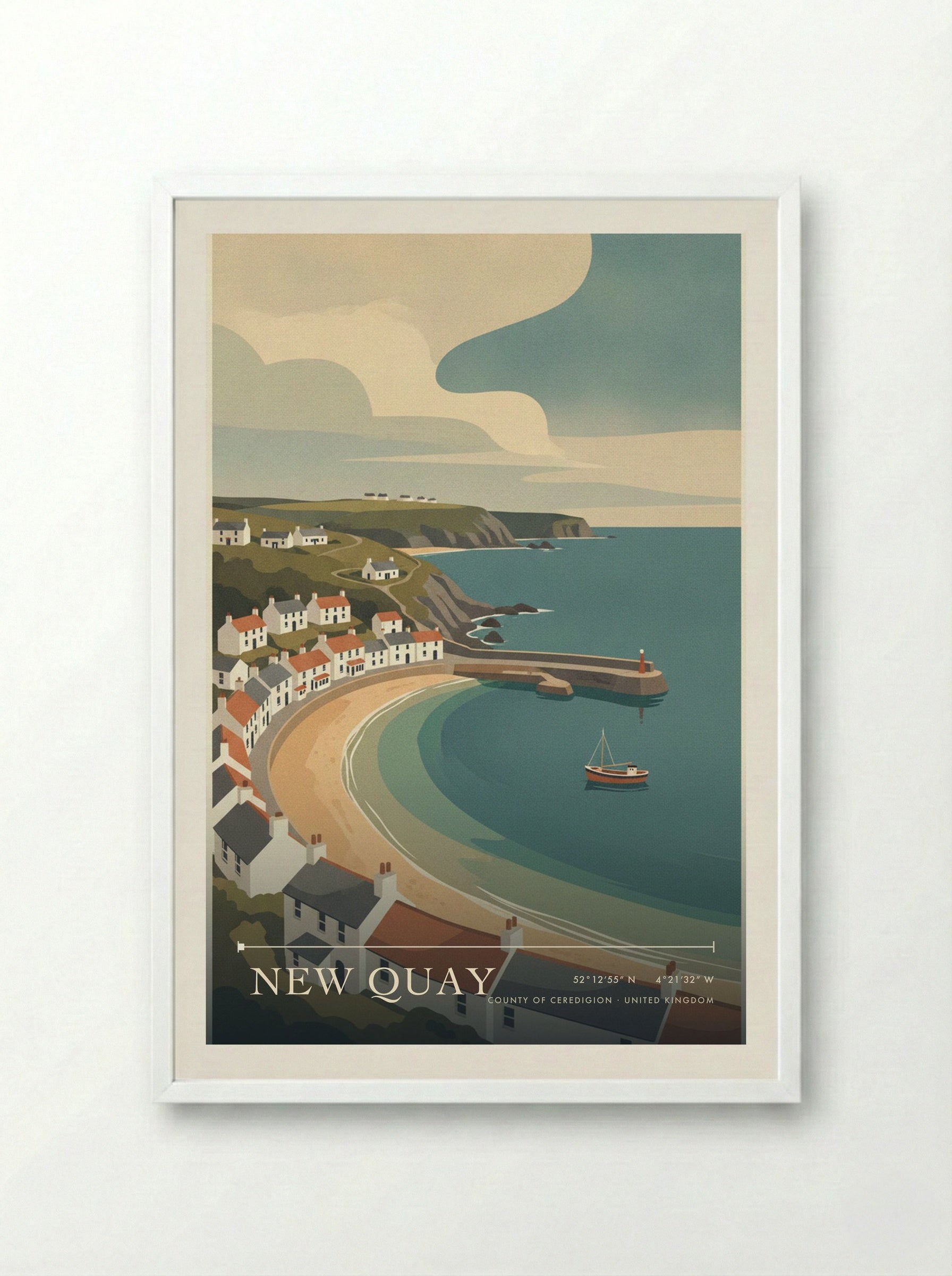 New Quay County of Ceredigion United Kingdom Travel Poster - Framed Print White