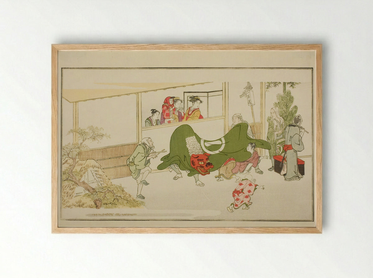New Year Street-Performers - Kitagawa Utamaro - Framed Print Wood