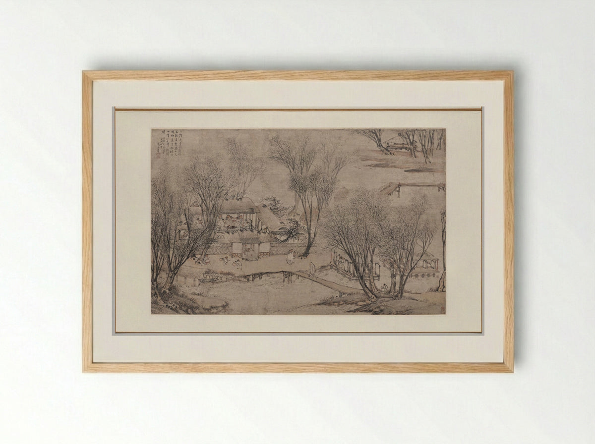 New Year's Day in a Village at Stone Lake - Li Shida - Framed Print Wood