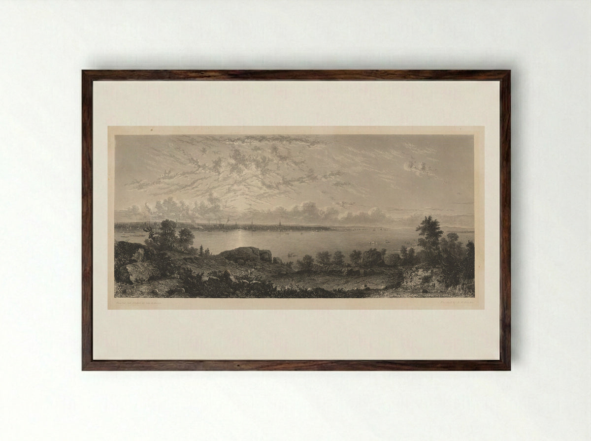 New York Bay - George Loring Brown - Framed Print Dark Wood