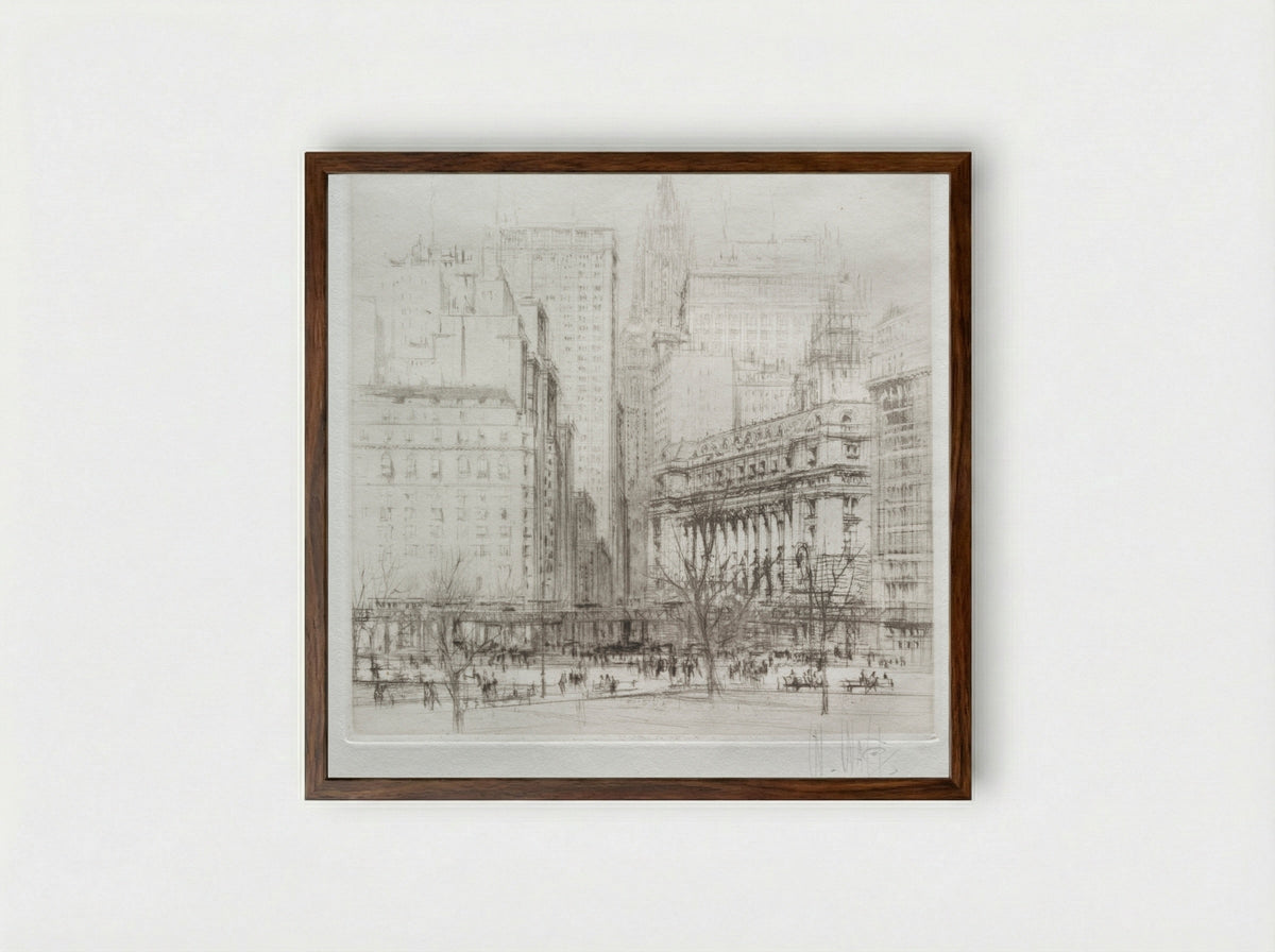 New York City: Battery Place - William Walcot - Framed Print Dark Wood