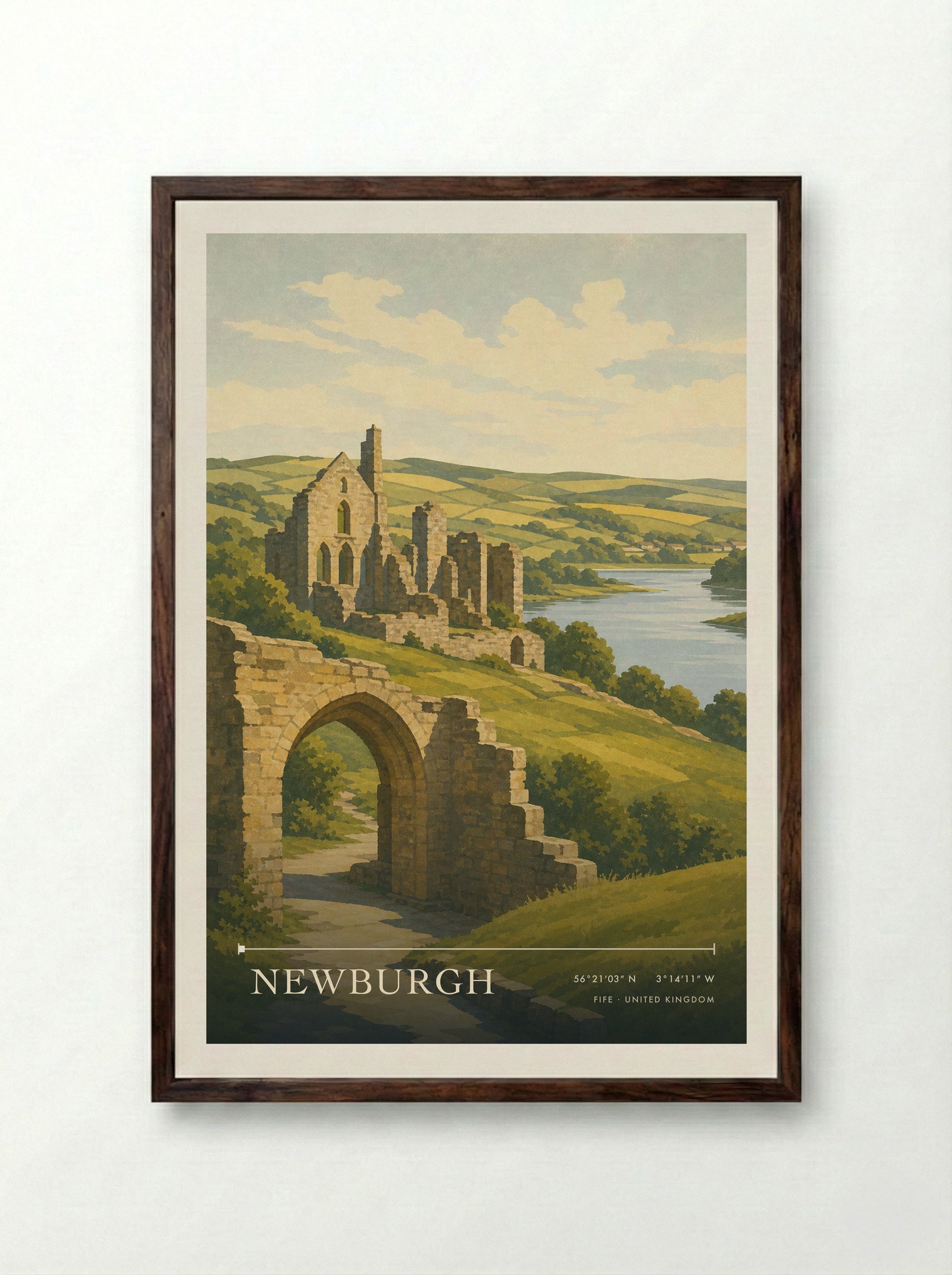 Newburgh Fife United Kingdom Travel Poster - Framed Print Dark Wood