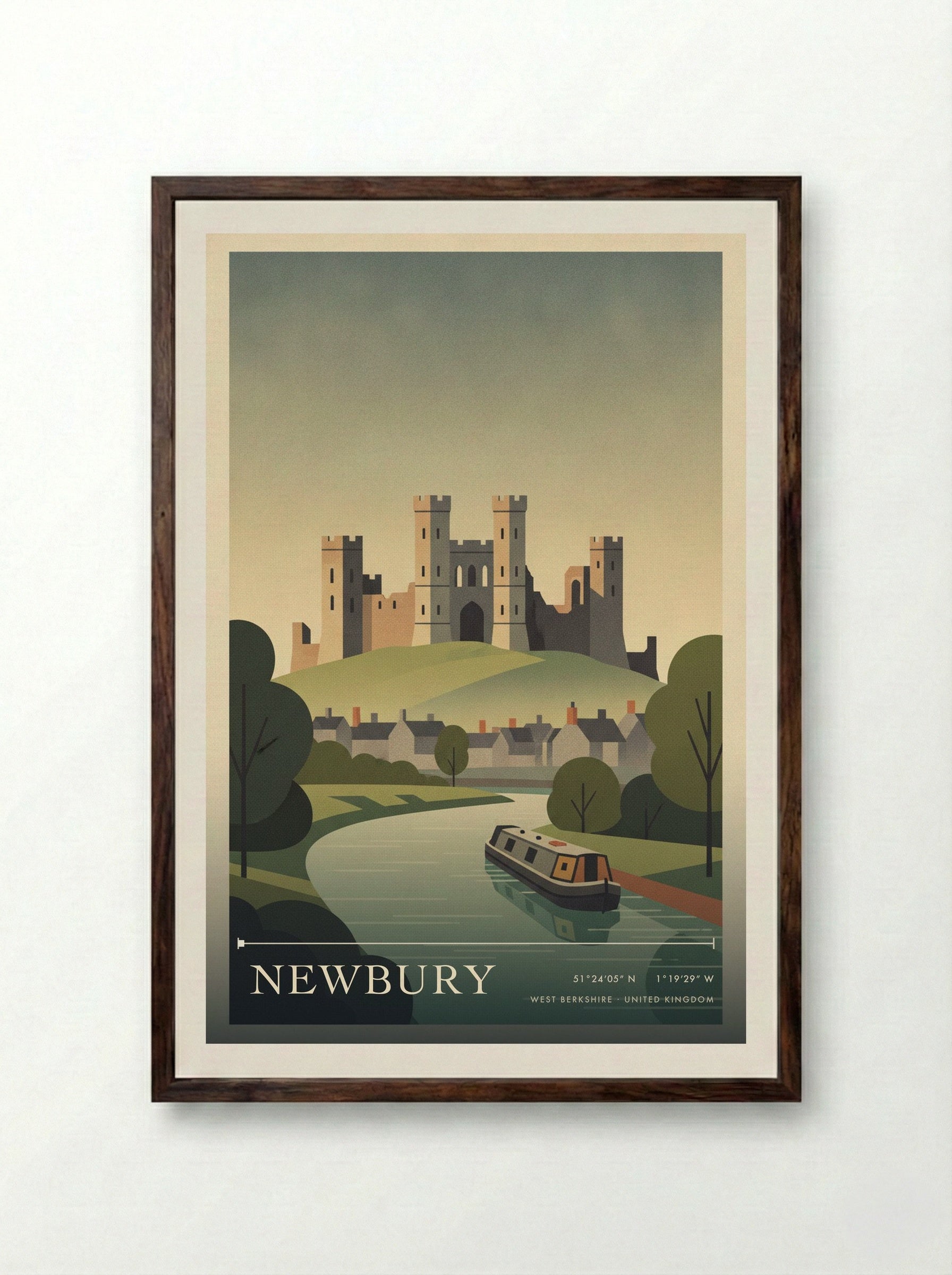 Newbury West Berkshire United Kingdom Travel Poster - Framed Print Dark Wood