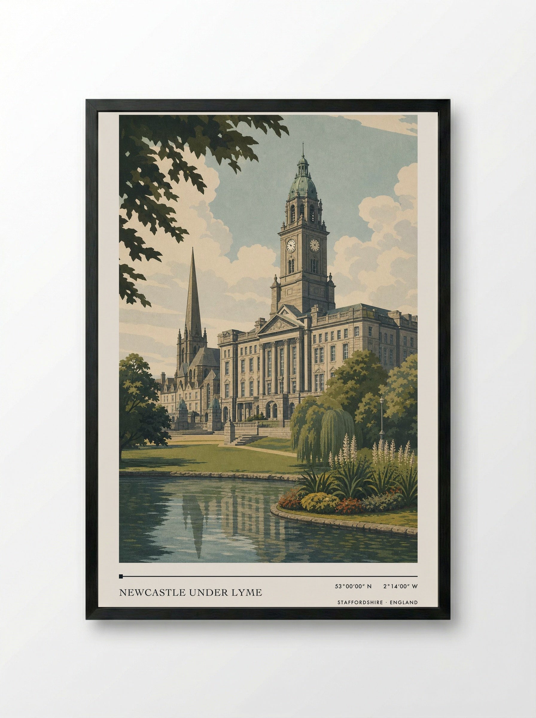 Newcastle under Lyme Staffordshire England Travel Poster - Framed Print Black