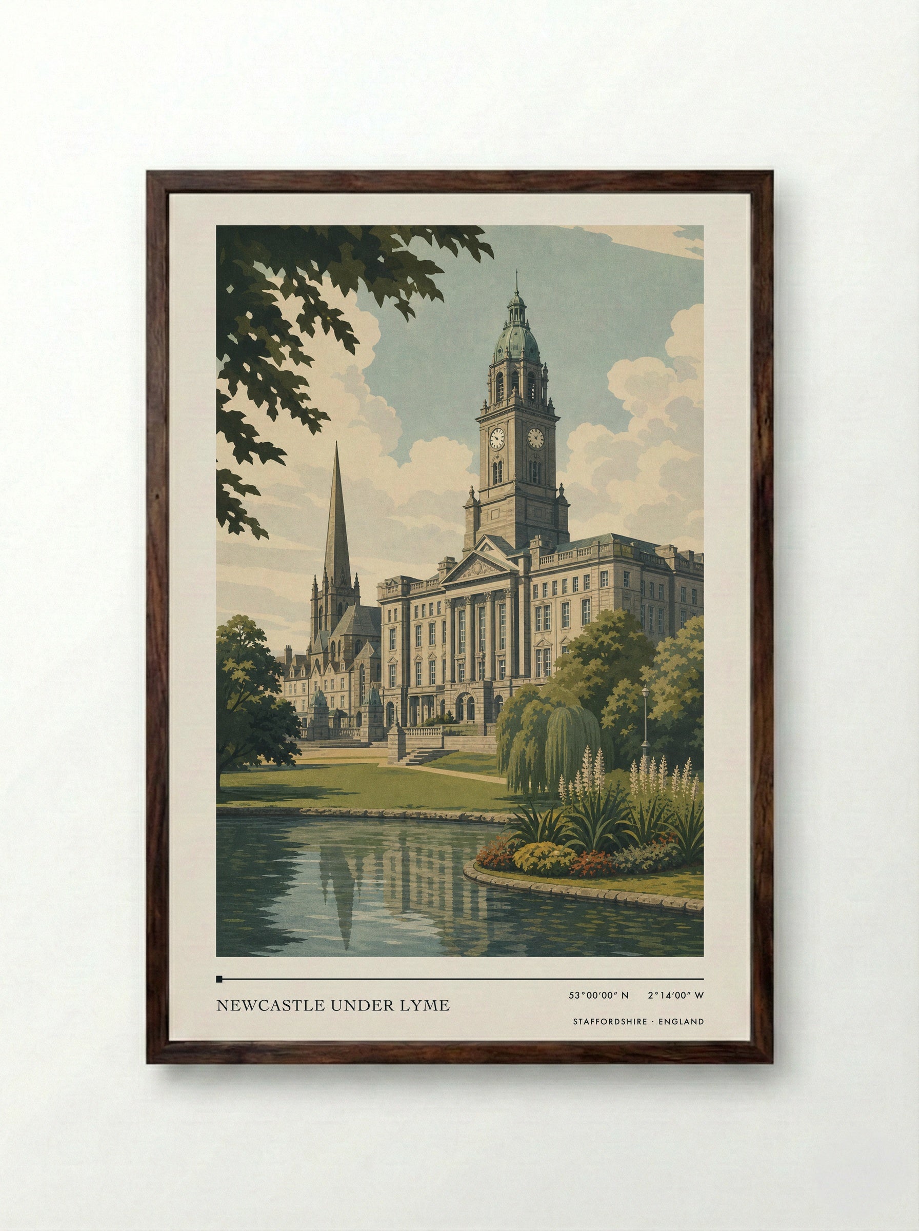 Newcastle under Lyme Staffordshire England Travel Poster - Framed Print Dark Wood