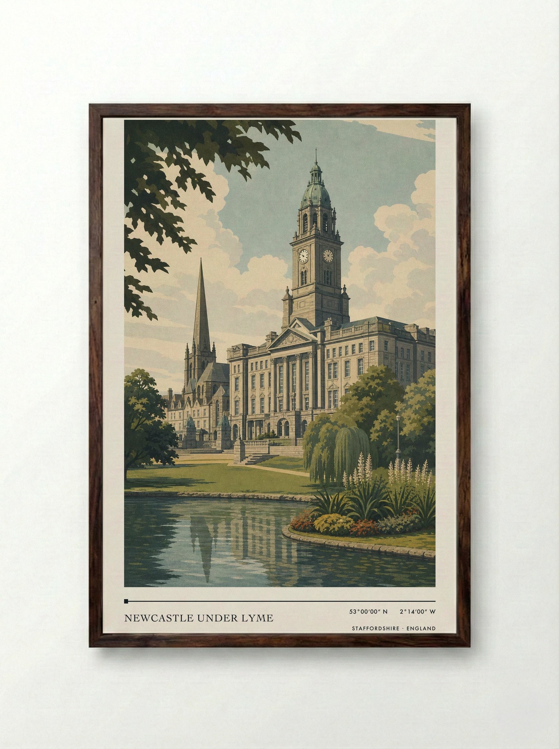 Newcastle under Lyme Staffordshire England Travel Poster - Framed Print Dark Wood
