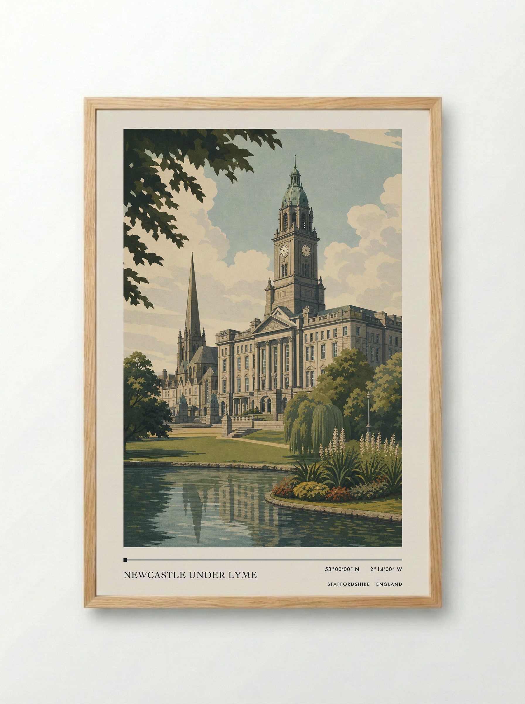 Newcastle under Lyme Staffordshire England Travel Poster - Framed Print Wood
