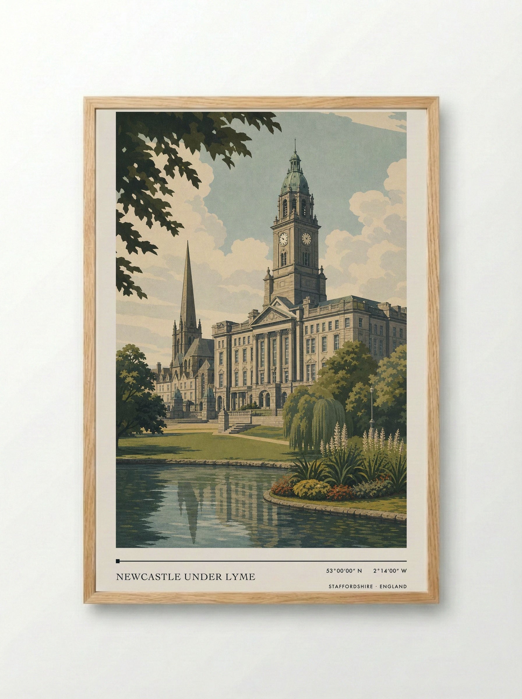 Newcastle under Lyme Staffordshire England Travel Poster - Framed Print Wood