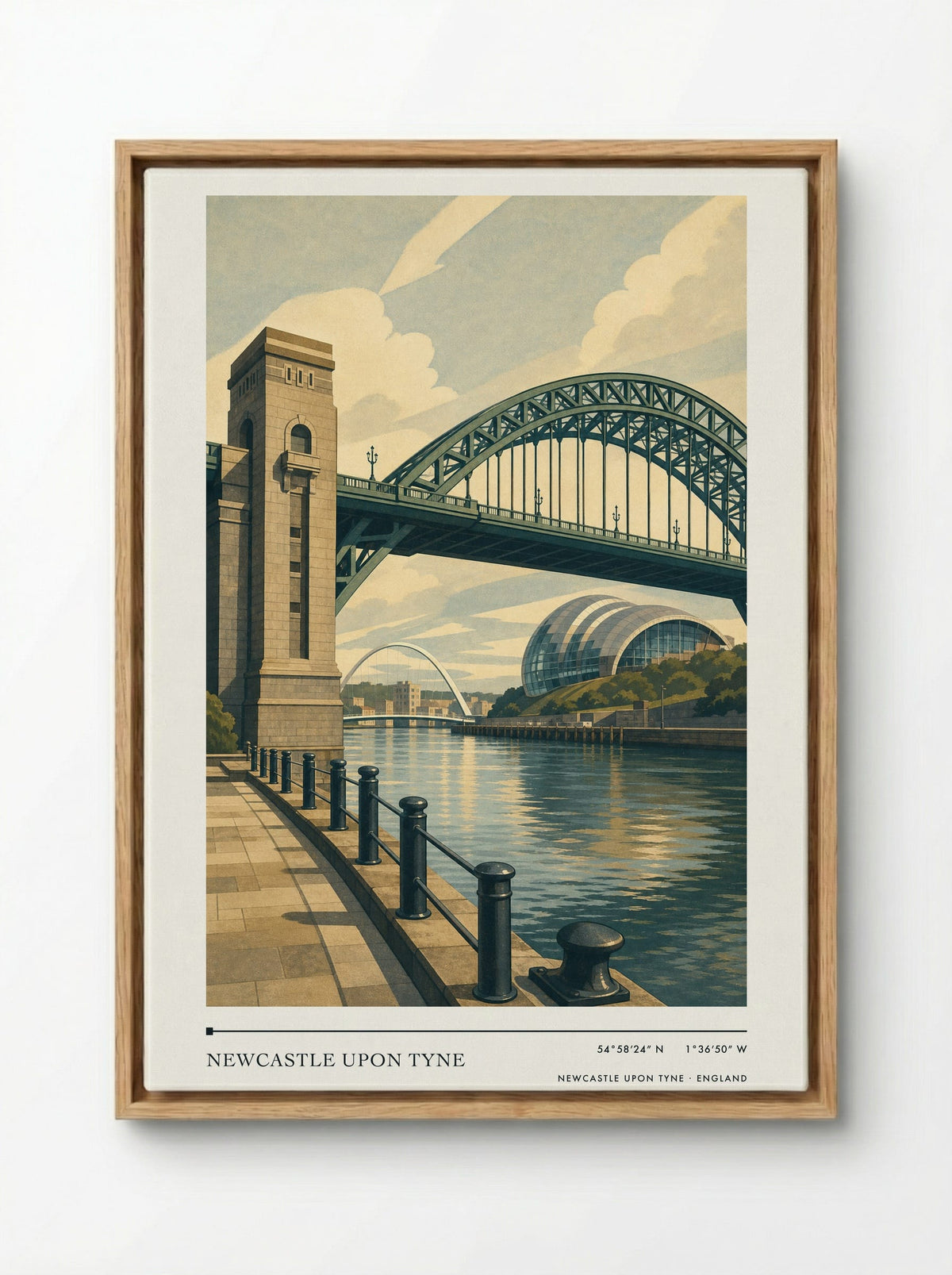 Newcastle upon Tyne England Travel Poster - Framed Canvas Wood
