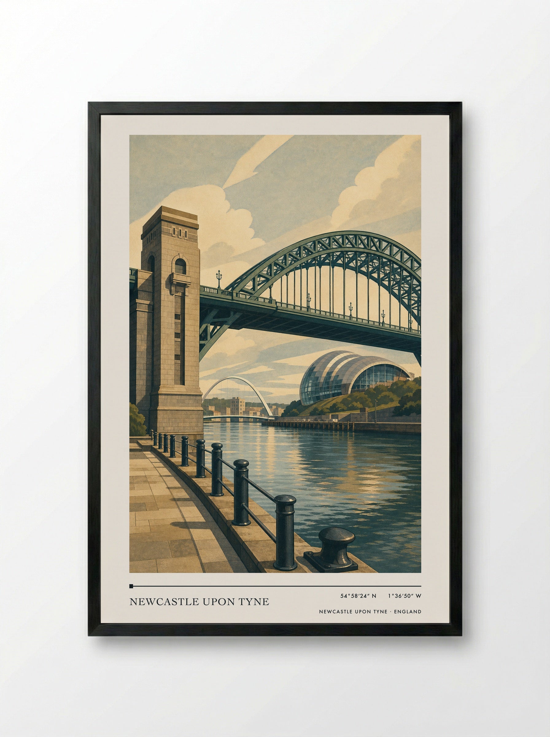 Newcastle upon Tyne England Travel Poster - Framed Print Black