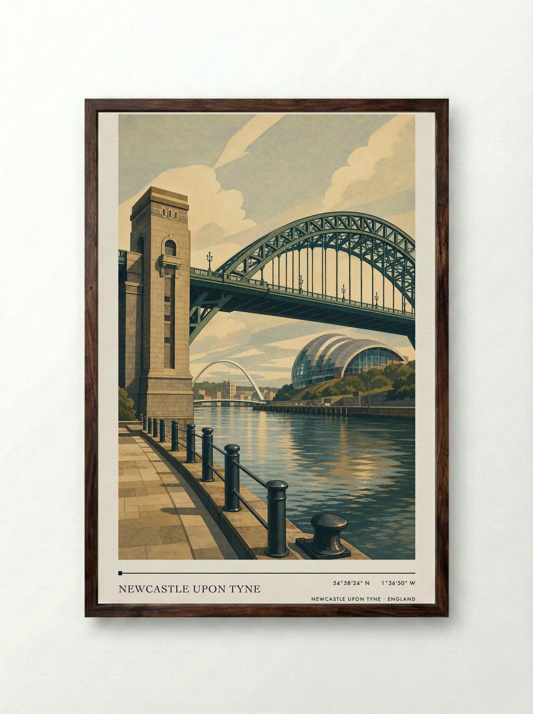 Newcastle upon Tyne England Travel Poster - Framed Print Dark Wood