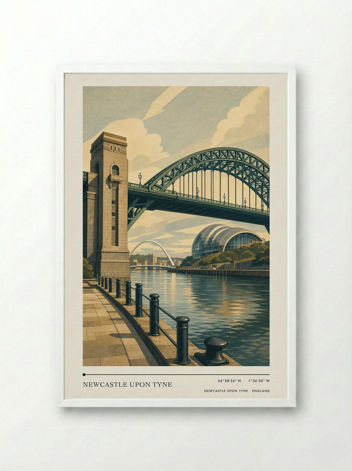 Newcastle upon Tyne England Travel Poster - Framed Print White