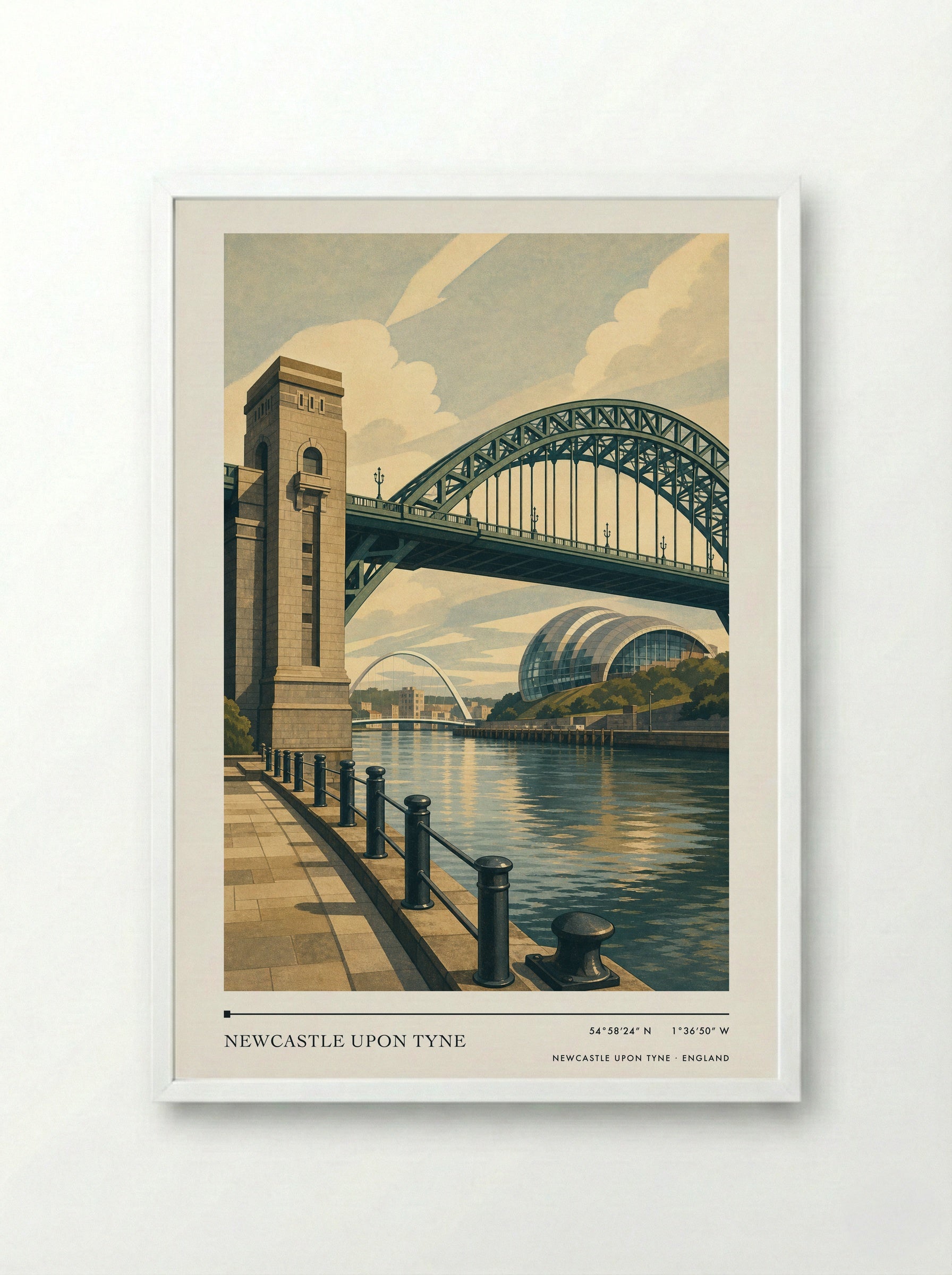 Newcastle upon Tyne England Travel Poster - Framed Print White
