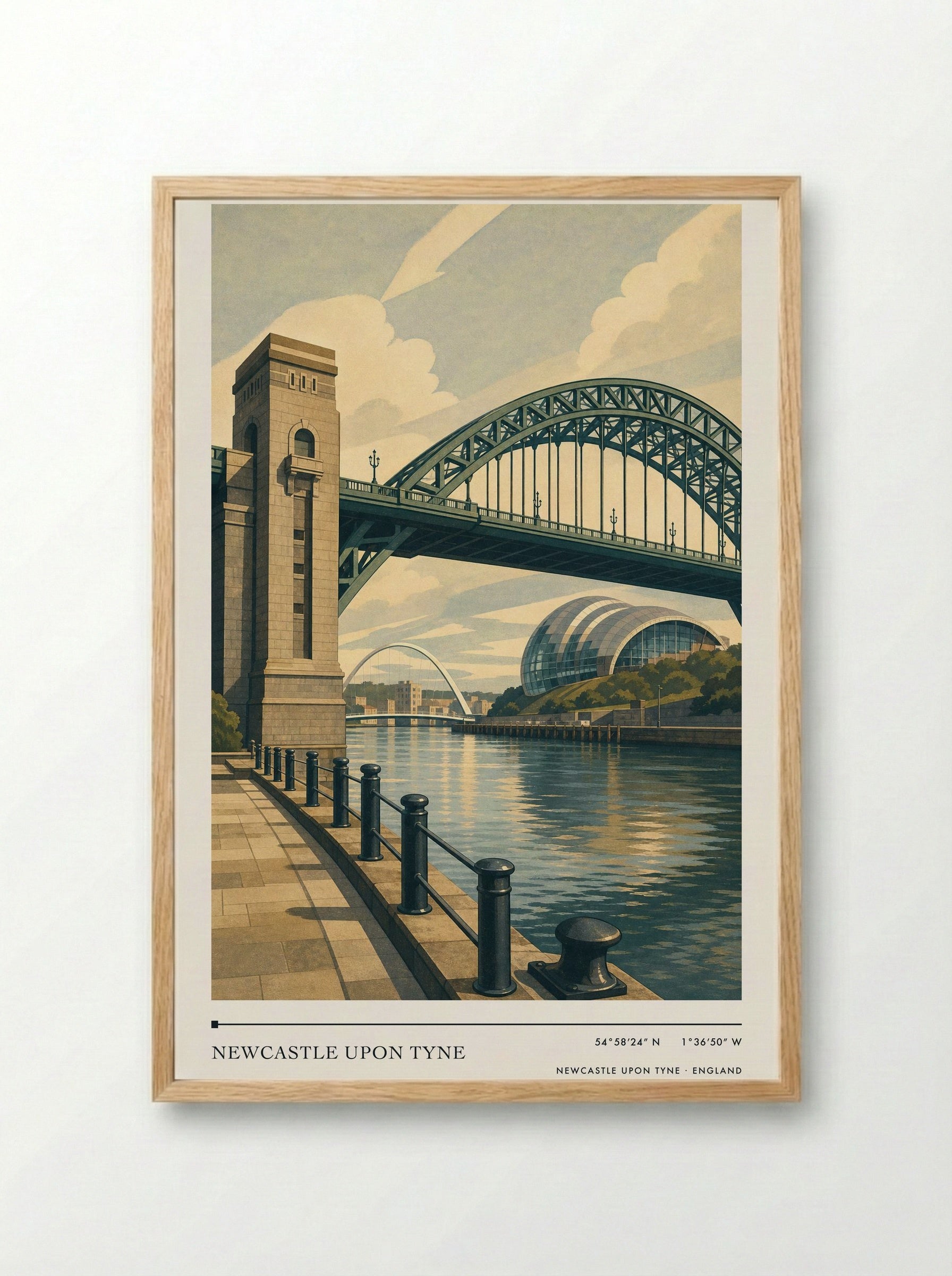 Newcastle upon Tyne England Travel Poster - Framed Print Wood