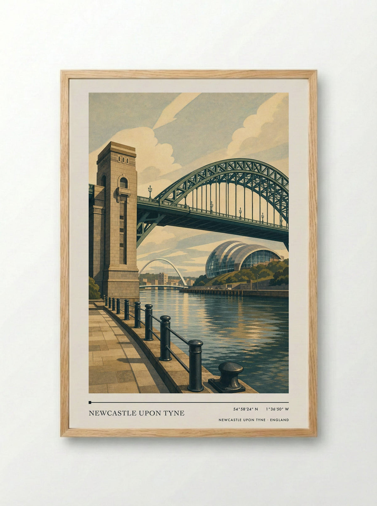 Newcastle upon Tyne England Travel Poster - Framed Print Wood