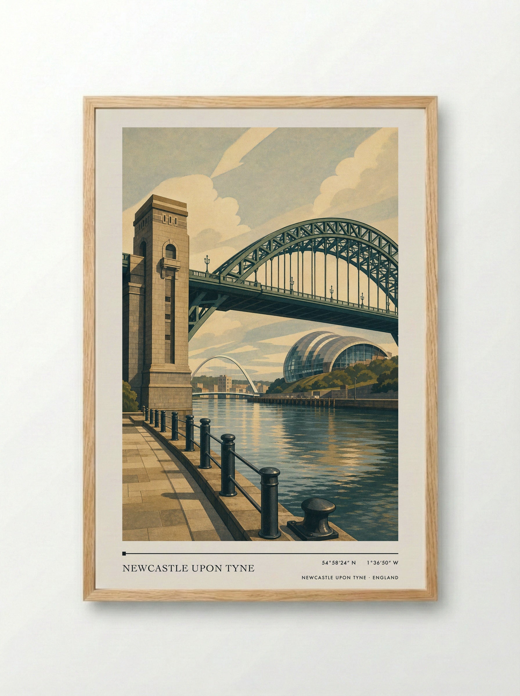Newcastle upon Tyne England Travel Poster - Framed Print Wood