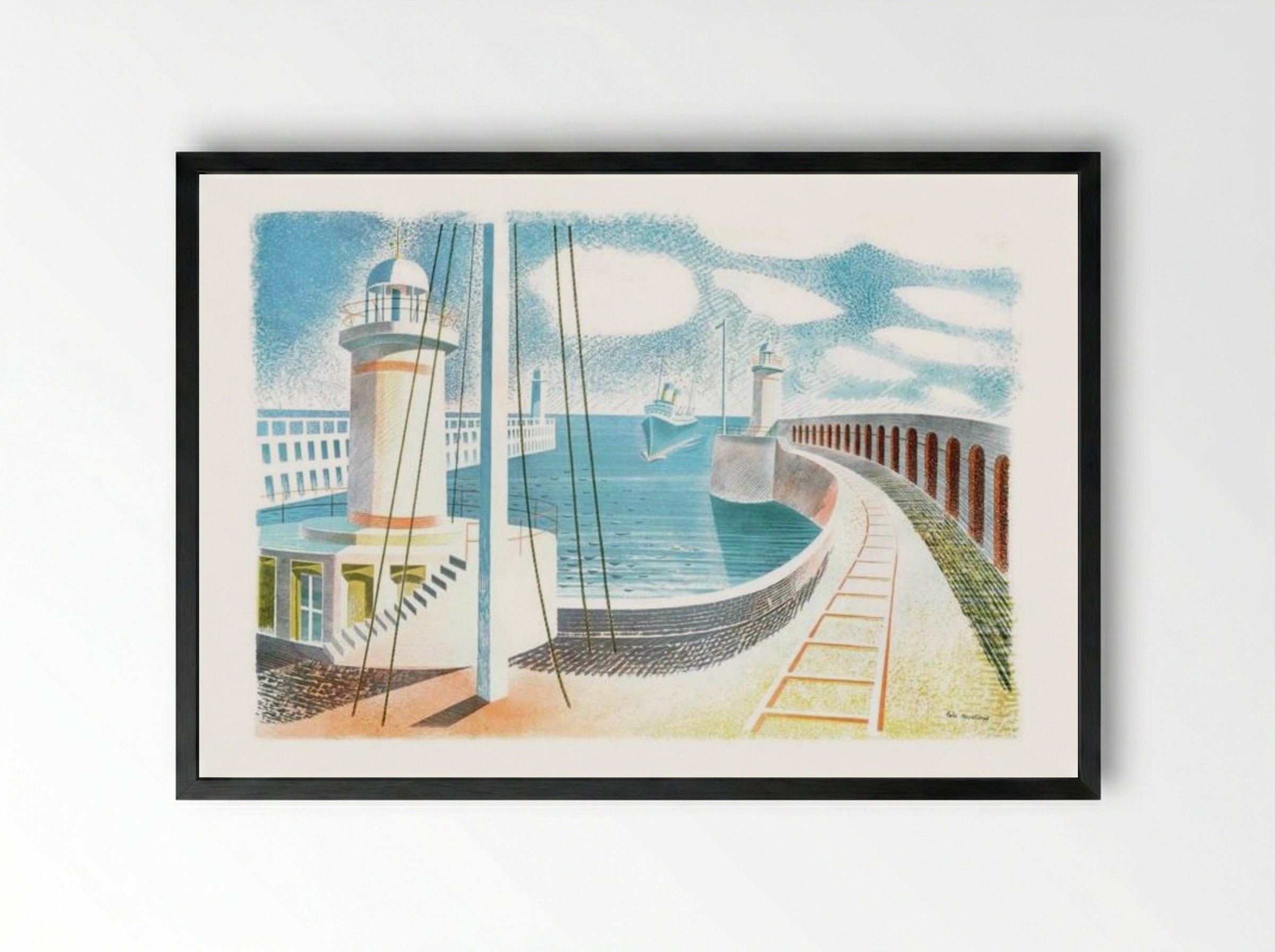 Newhaven Harbour - Eric Ravilious - Framed Print Black